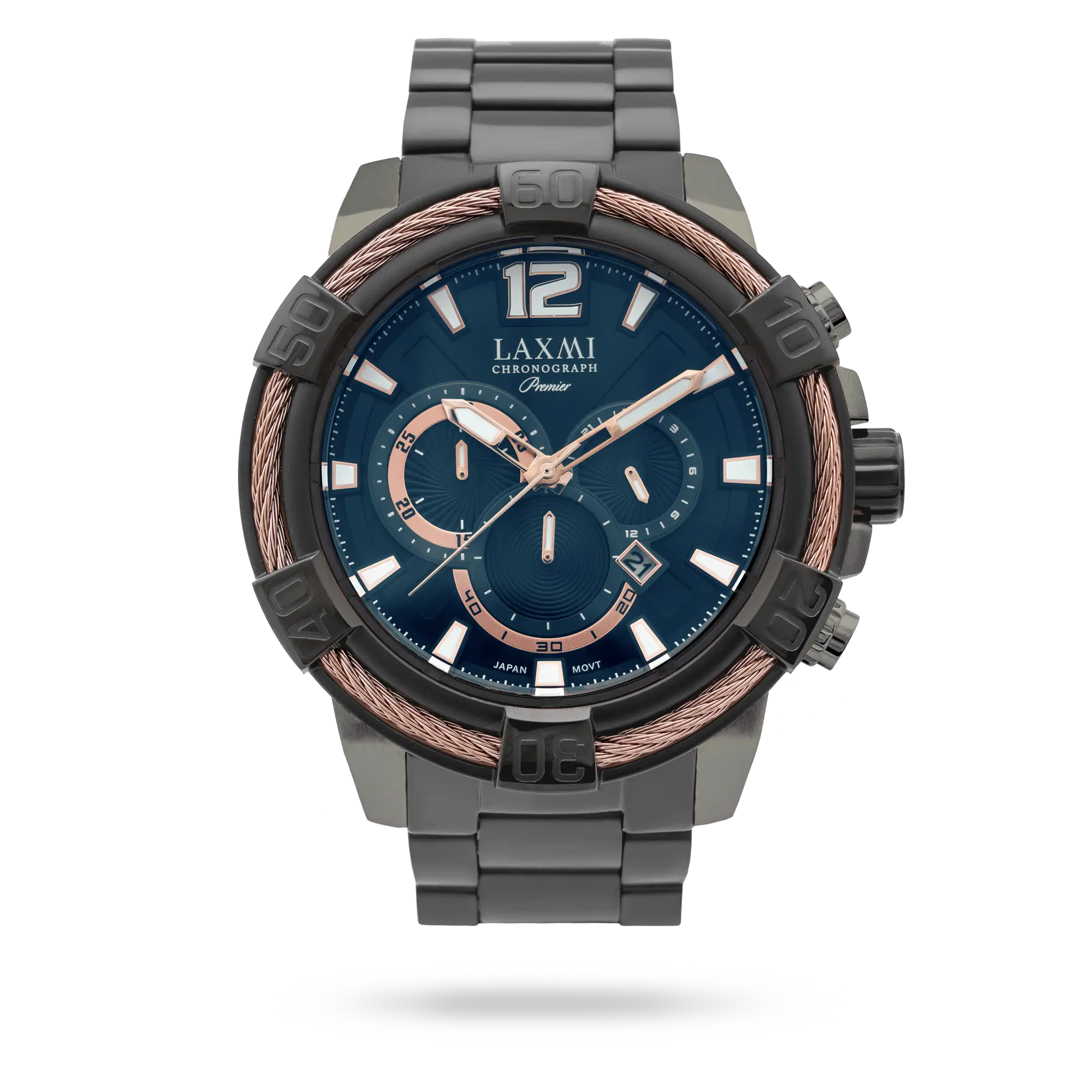 laxmi-watch-8123-7.webp ساعت مچی مردانه لاکسمی بند استیل دو رنگ دودی رزگلد کد Laxmi 8123/7 - تصویر 1