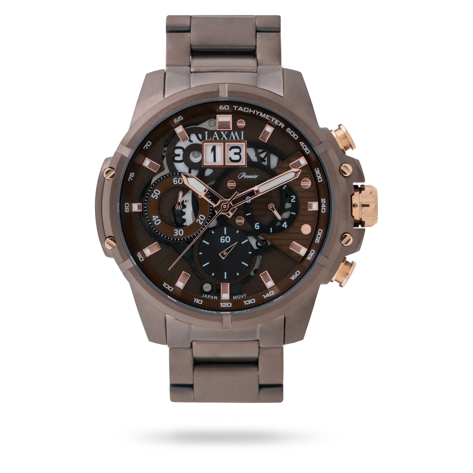 laxmi-watch-8130-3.webp ساعت مچی مردانه لاکسمی بند استیل خاکی کد Laxmi 8130/3 - تصویر 1