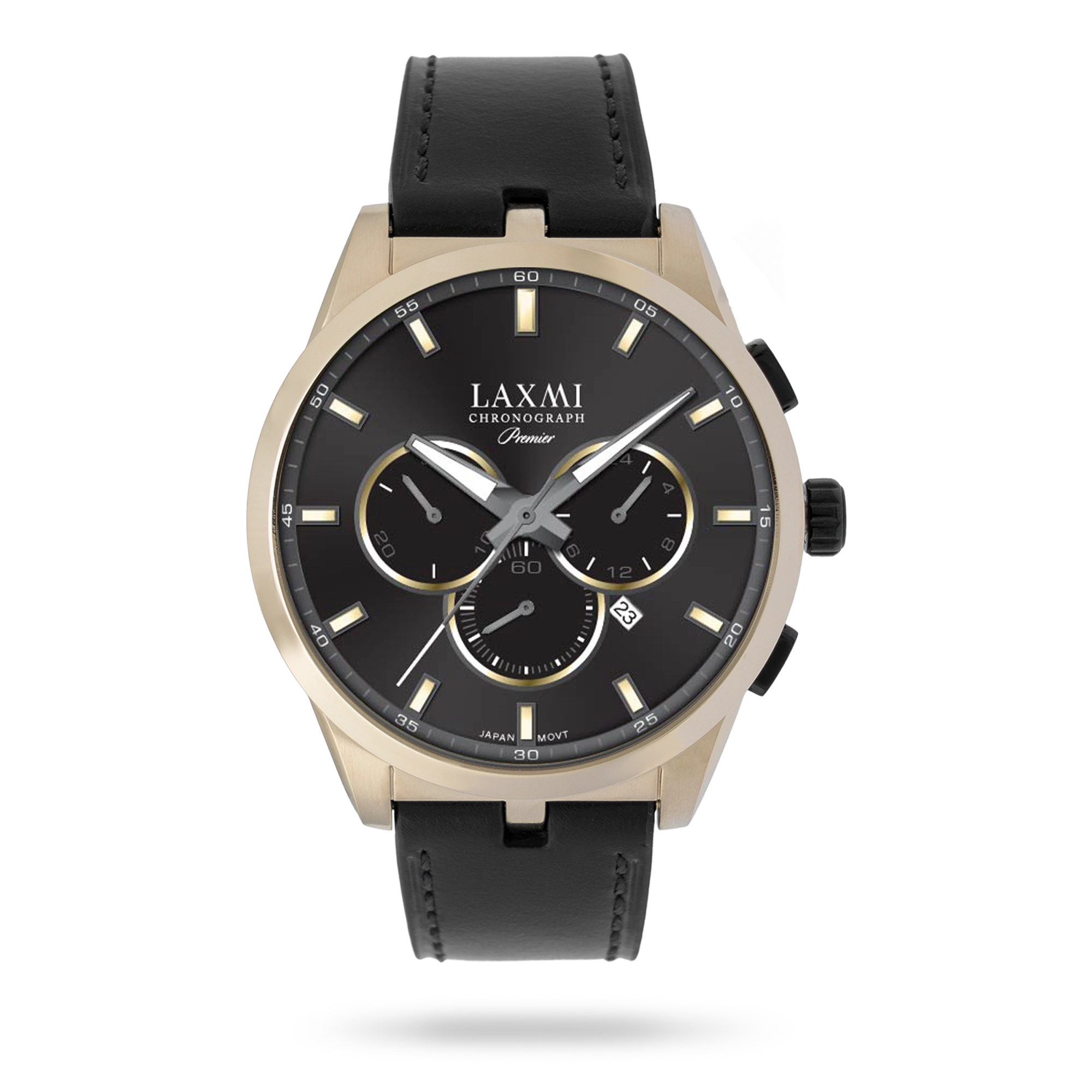 laxmi-watch-8131-2.webp ساعت مچی مردانه لاکسمی بند چرم طلایی کد Laxmi 8131/2 - تصویر 1