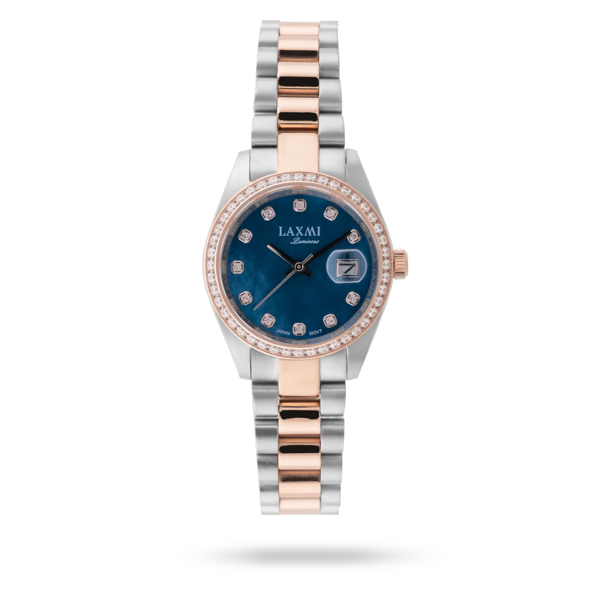 laxmi-watch-8146-11.webp ساعت مچی زنانه لاکسمی بند استیل دو رنگ رزگلد نقره ای کد Laxmi 8146/11 - تصویر 1