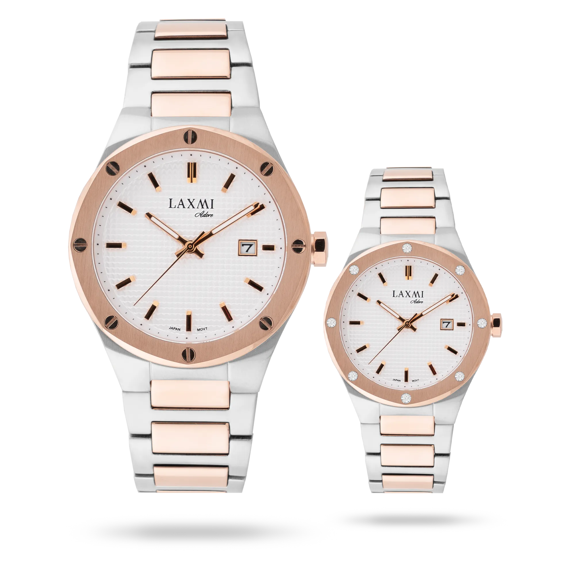 laxmi-watch-8148-1.webp ساعت مچی ست لاکسمی بند استیل دو رنگ طلای نقره ای کد Laxmi 8148/1 - تصویر 1