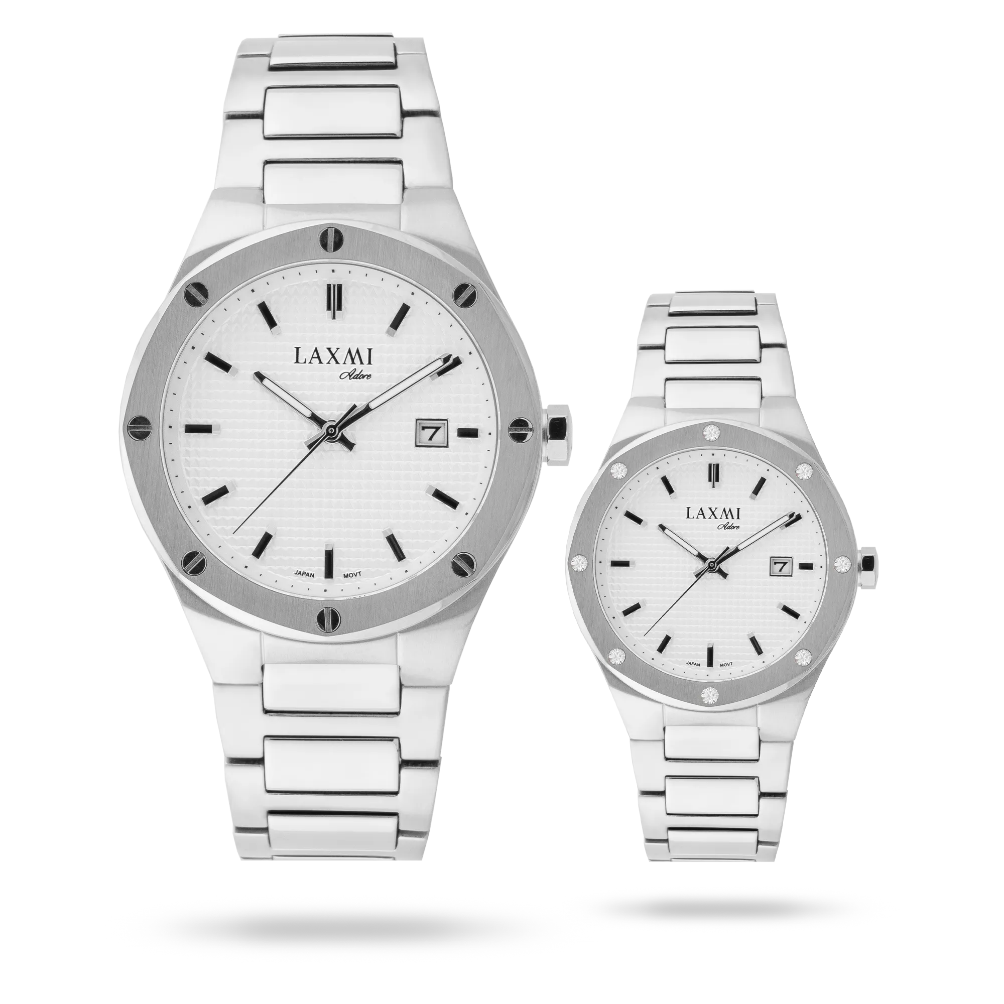 laxmi-watch-8148-4.webp ساعت مچی ست لاکسمی بند استیل نقره ای کد Laxmi 8148/4 - تصویر 1