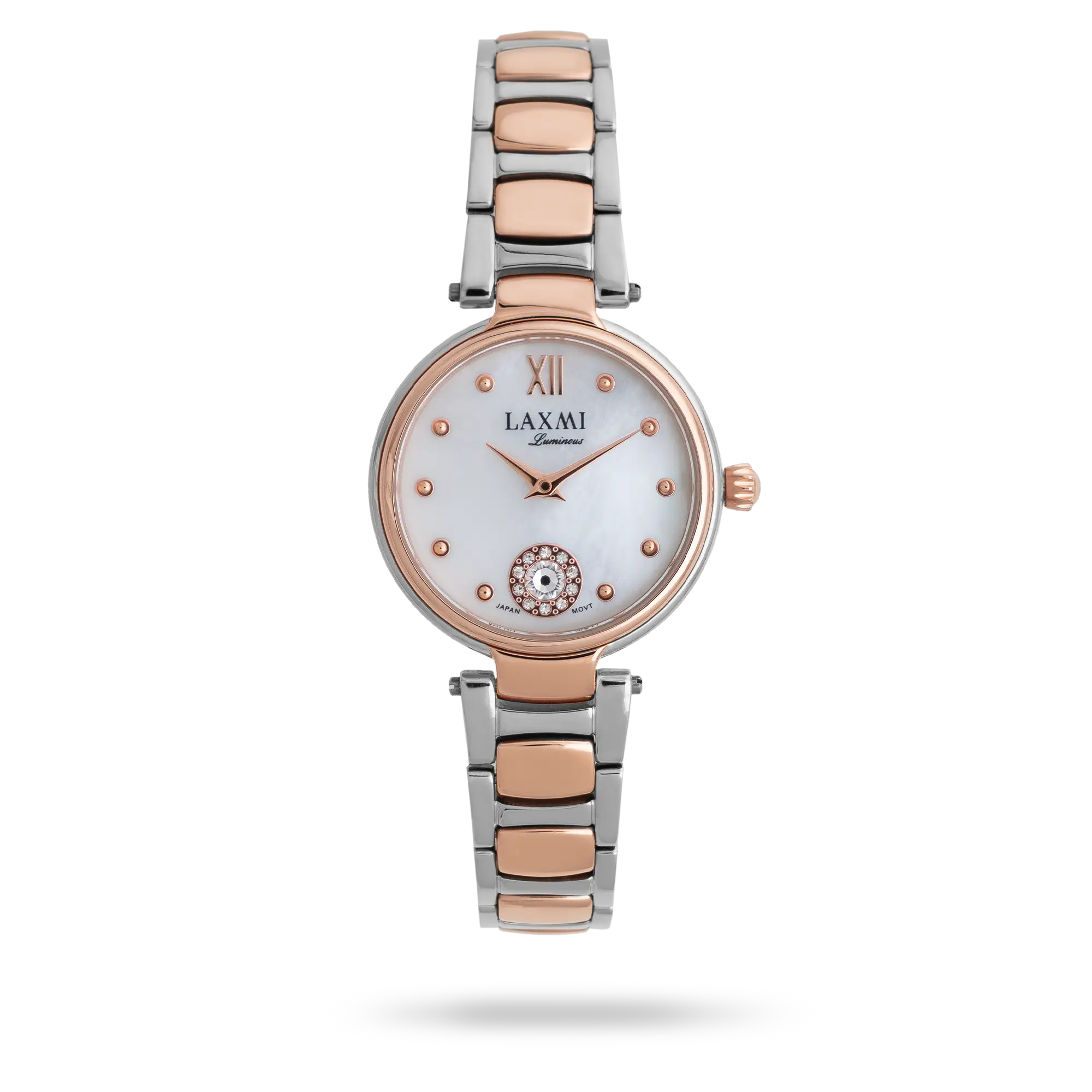 laxmi-watch-8165-3.webp ساعت مچی زنانه لاکسمی بند استیل دو رنگ رزگلد نقره ای کد Laxmi 8165/3 - تصویر 1