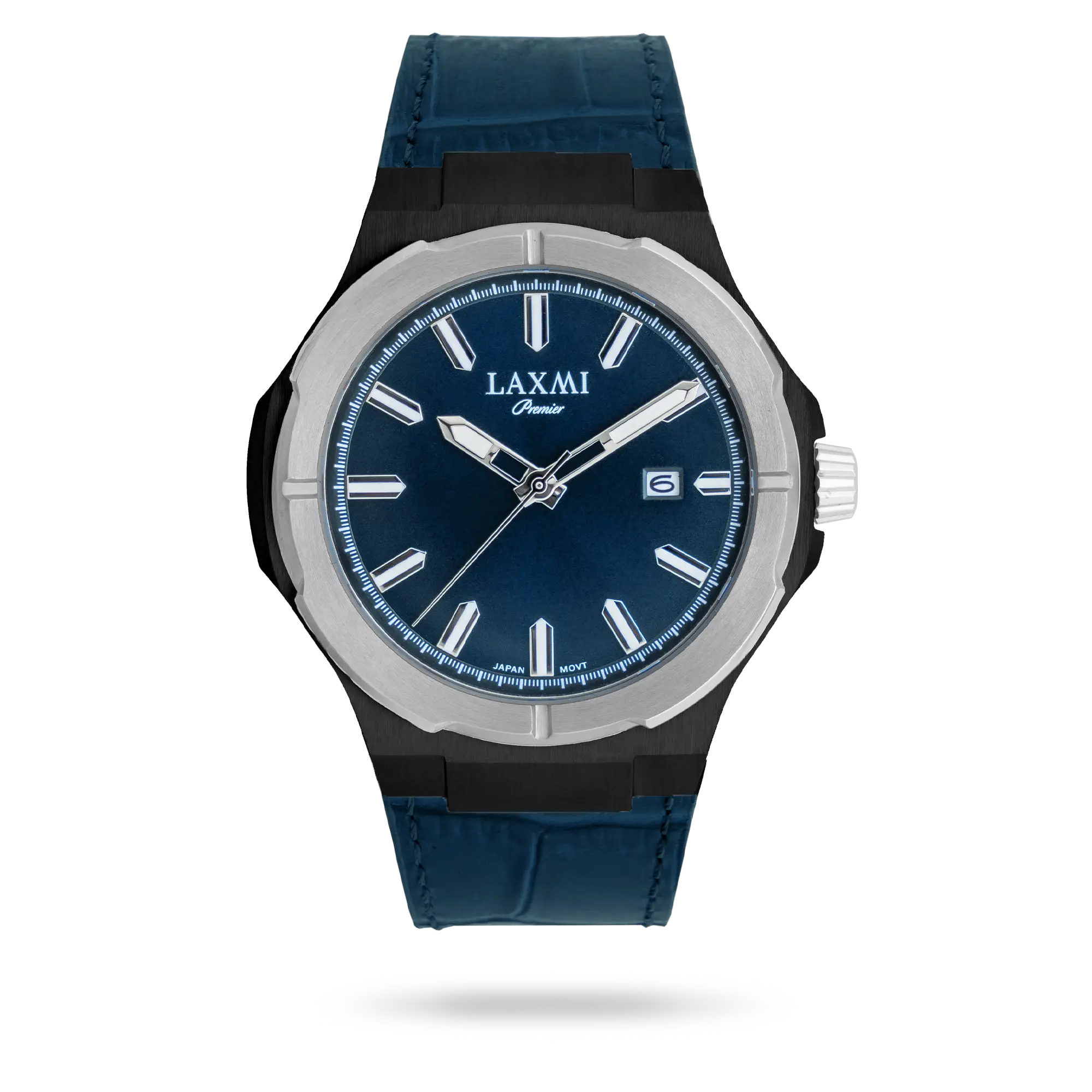 laxmi-watch-8193-4.webp ساعت مچی مردانه لاکسمی بند چرم دو رنگ نقره ای مشکی کد Laxmi 8193/4 - تصویر 1