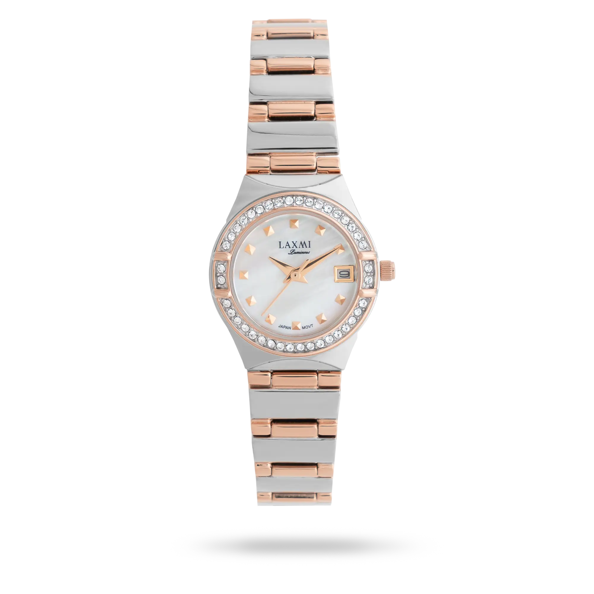 laxmi-watch-8201-5.webp ساعت مچی زنانه لاکسمی بند استیل دو رنگ رزگلد نقره ای کد Laxmi 8201/5 - تصویر 1