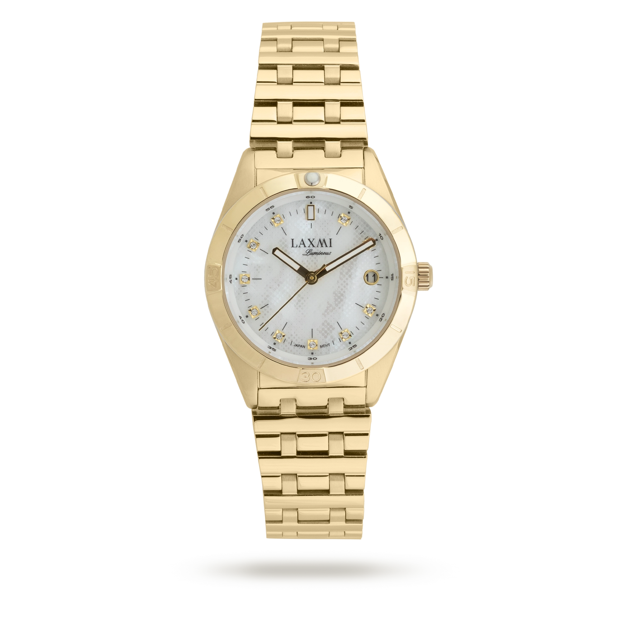 laxmi-watch-8216-1.webp ساعت مچی زنانه لاکسمی بند استیل طلایی کد Laxmi 8216/1 - تصویر 1