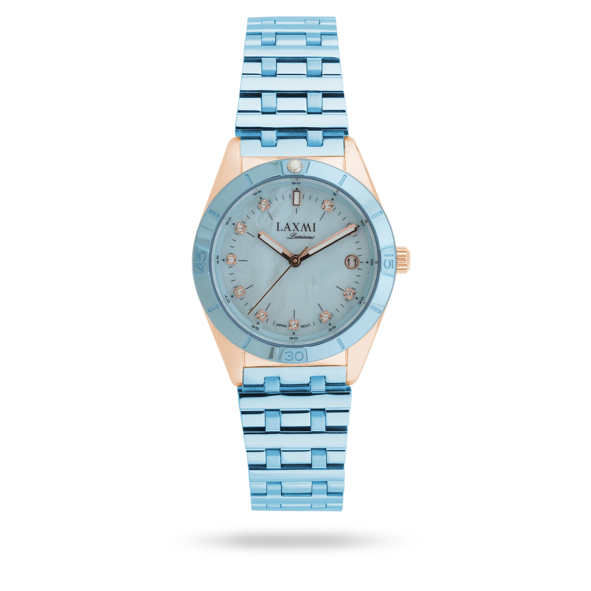 laxmi-watch-8216-5.webp ساعت مچی زنانه لاکسمی بند استیل دو رنگ رز آبی کد Laxmi 8216/5 - تصویر 1