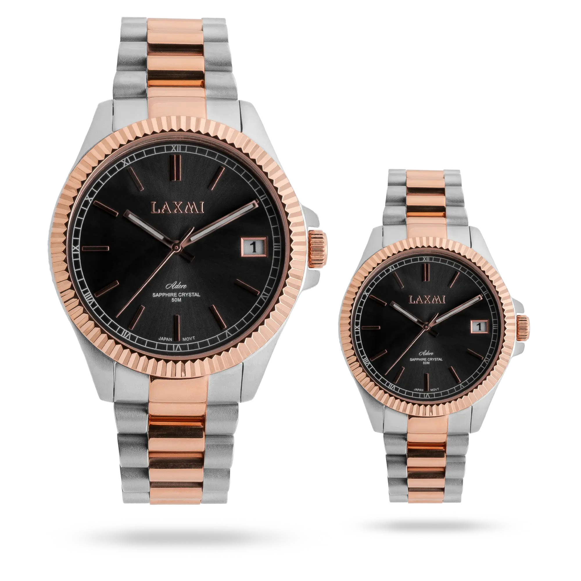 laxmi-watch-8506-47.webp ساعت مچی ست لاکسمی بند استیل دو رنگ رزگلد نقره ای کد Laxmi 8506/47 - تصویر 1