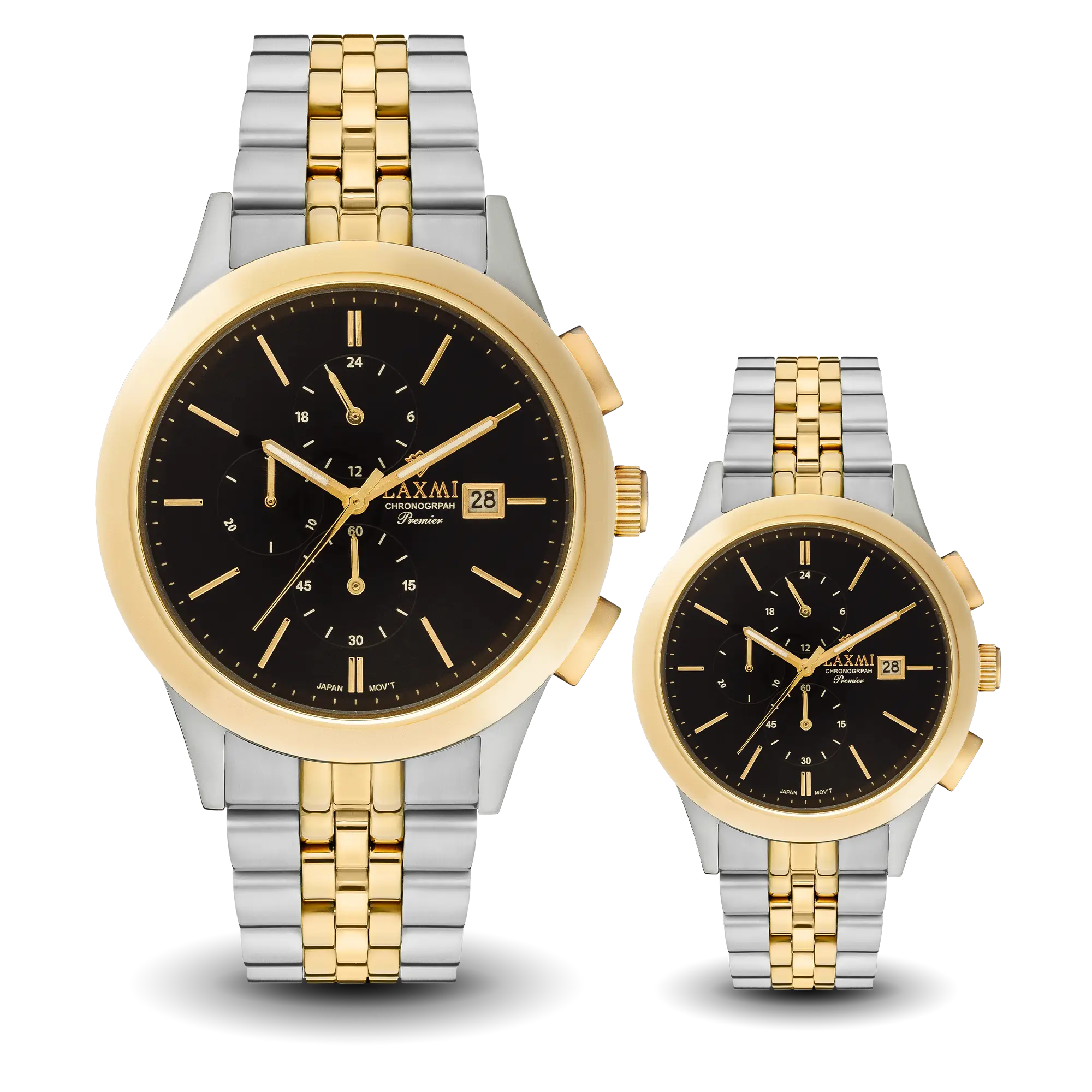laxmi-watch-8509-19.webp ساعت مچی ست لاکسمی بند استیل دو رنگ طلای نقره ای کد Laxmi 8509/19 - تصویر 1
