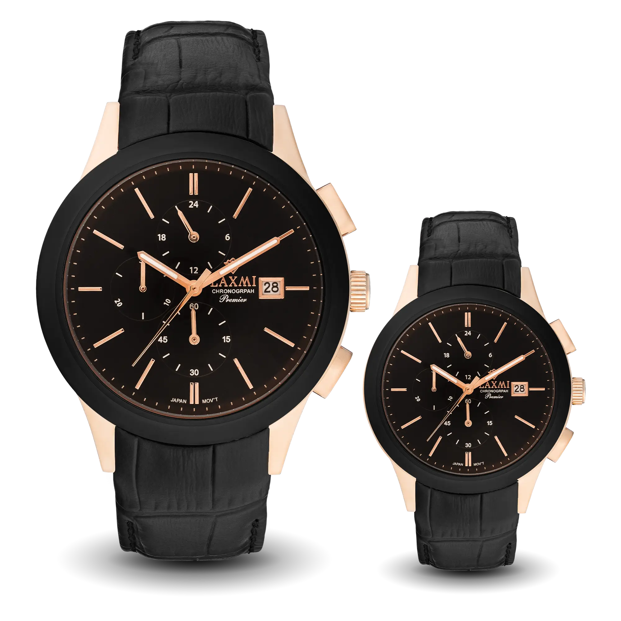 laxmi-watch-8509-4.webp ساعت مچی ست لاکسمی بند چرم طلایی کد Laxmi 8509/4 - تصویر 1