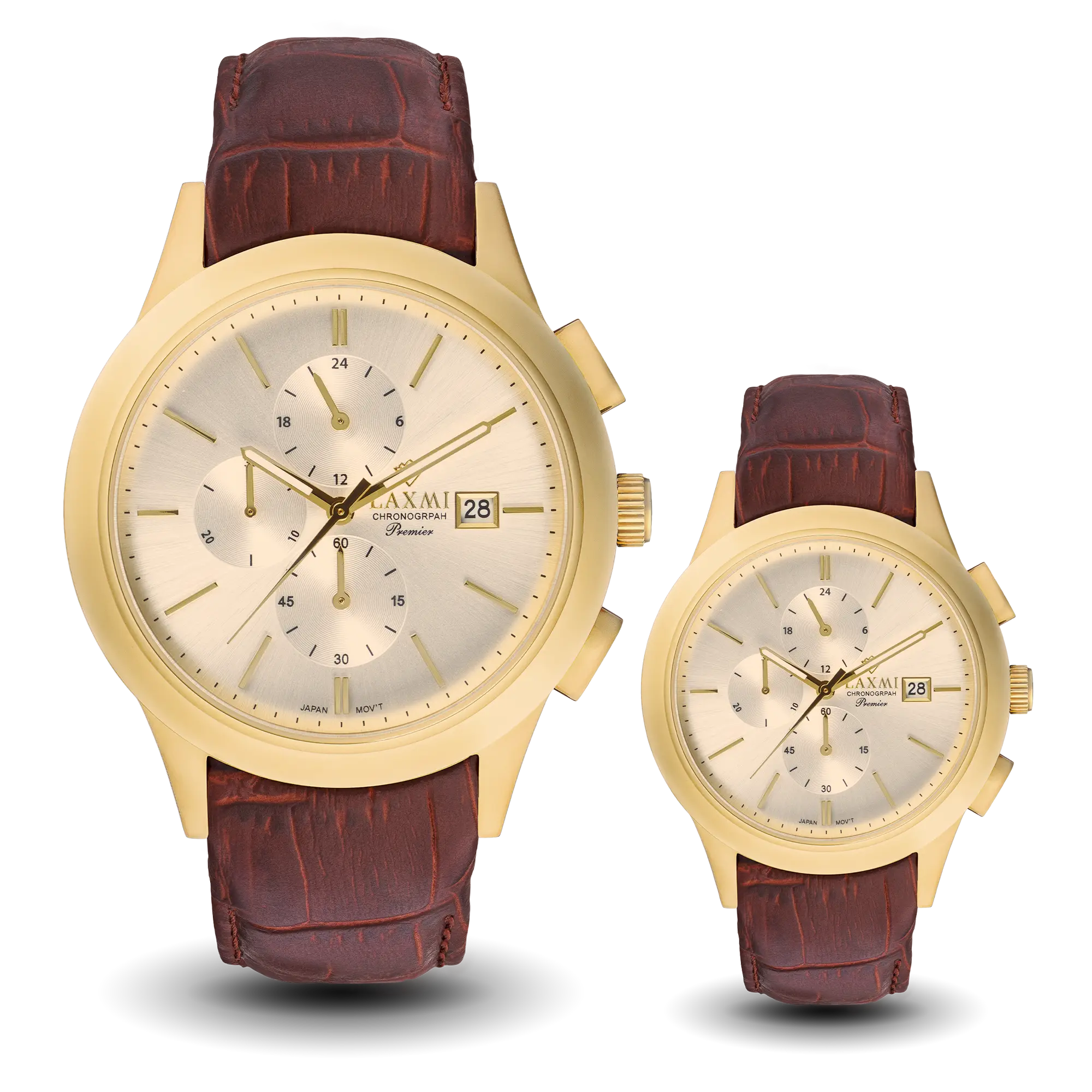 laxmi-watch-8509-5.webp ساعت مچی ست لاکسمی بند چرم طلایی کد Laxmi 8509/5 - تصویر 1