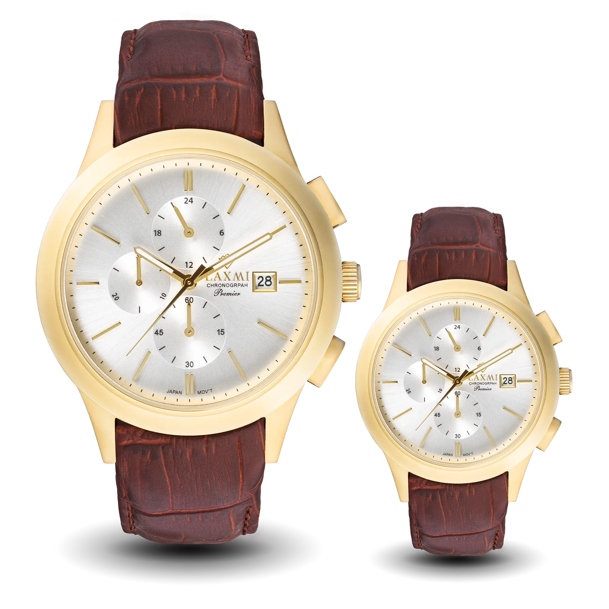 laxmi-watch-8509-8.webp ساعت مچی ست لاکسمی بند چرم طلایی کد Laxmi 8509/8 - تصویر 1