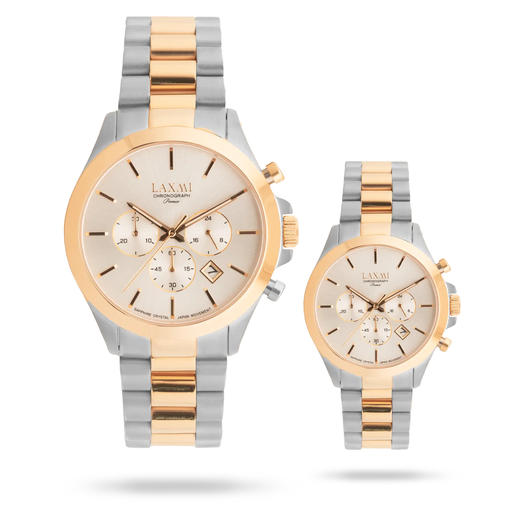 laxmi-watch-8517-7.webp ساعت مچی ست لاکسمی بند استیل دو رنگ رزگلد نقره ای کد Laxmi 8517/7 - تصویر 1