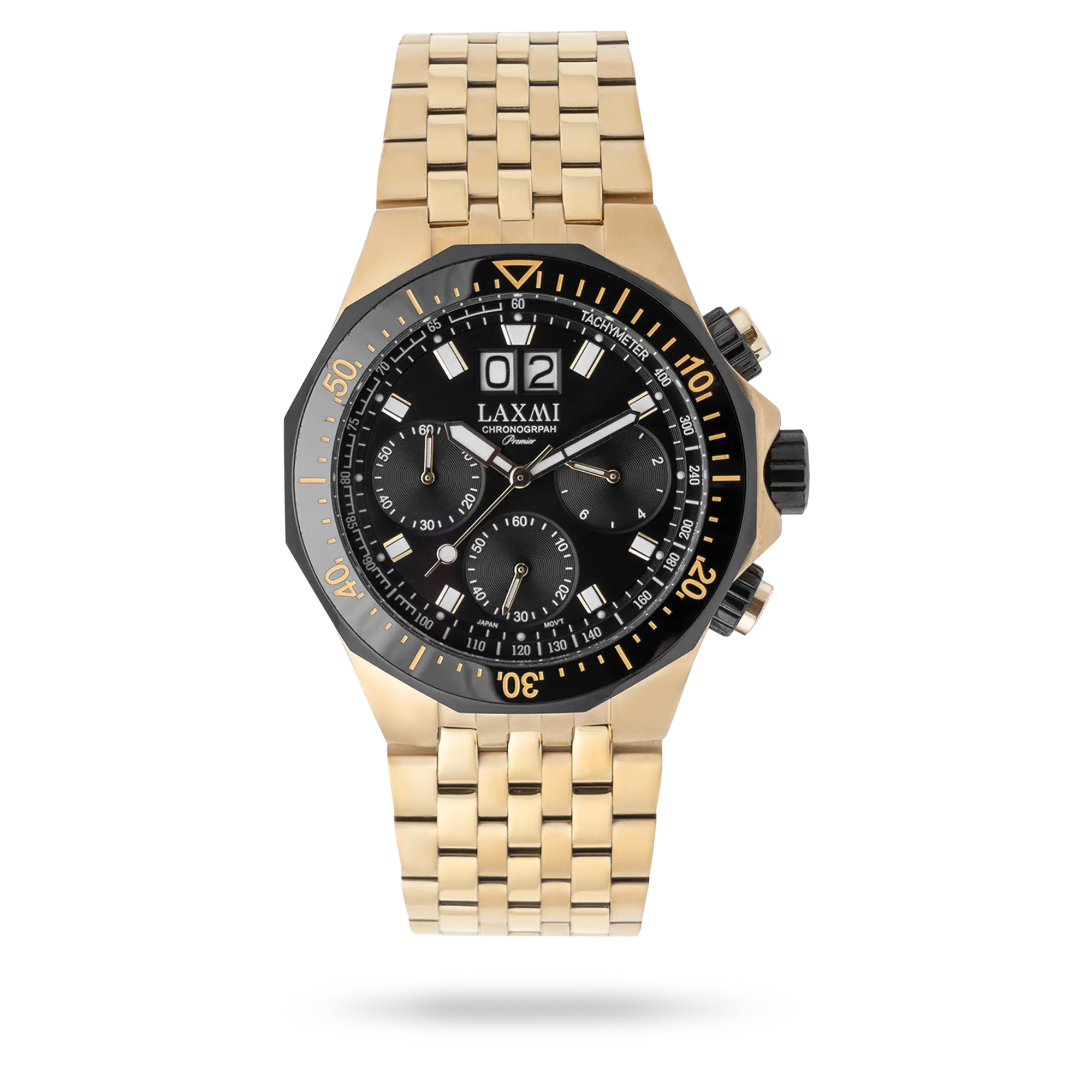 laxmi-watch-8538-5.webp ساعت مچی مردانه لاکسمی بند استیل طلایی کد Laxmi 8538/5 - تصویر 1