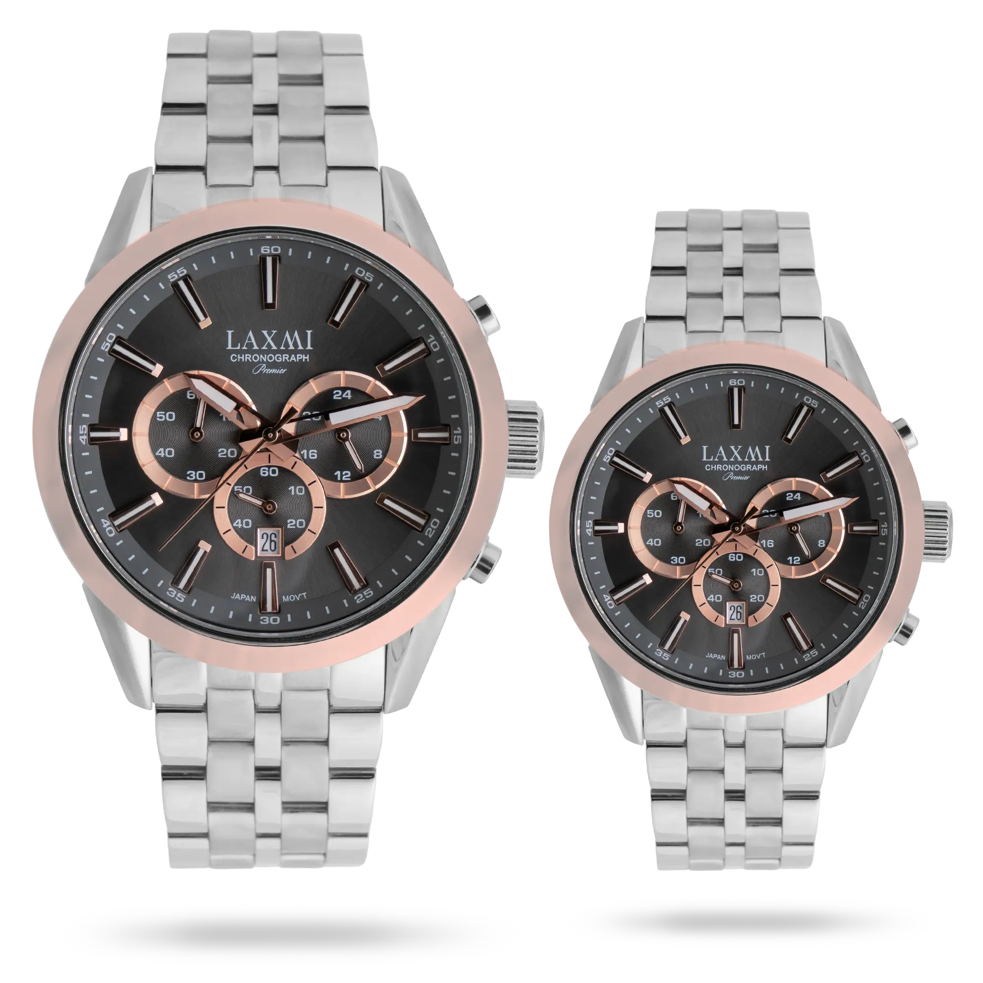 laxmi-watch-8543-15.webp ساعت مچی ست لاکسمی بند استیل دو رنگ طلای نقره ای کد Laxmi 8543/15 - تصویر 1