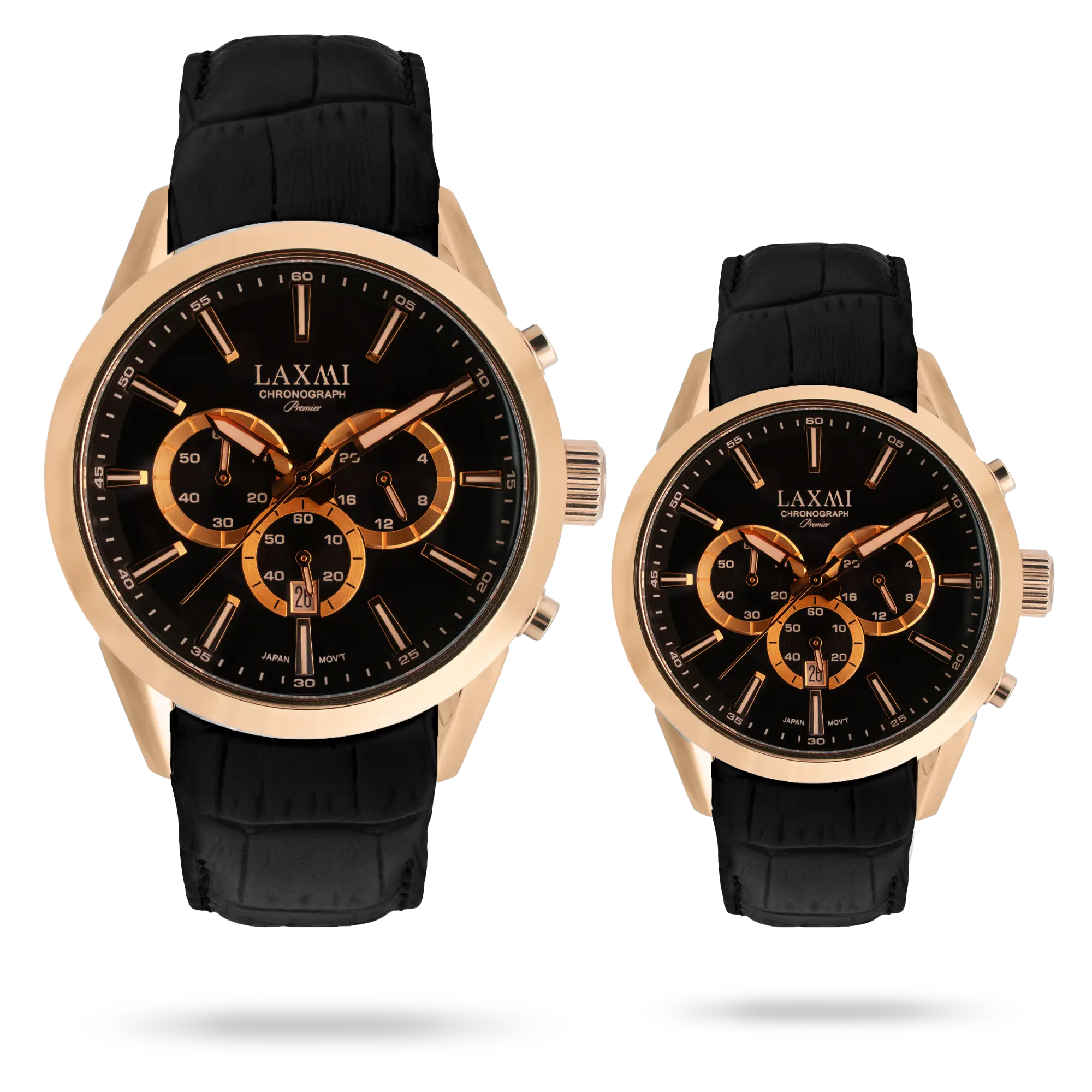 laxmi-watch-8543-2.webp ساعت مچی ست لاکسمی بند چرم رزگلد کد Laxmi 8543/2 - تصویر 1