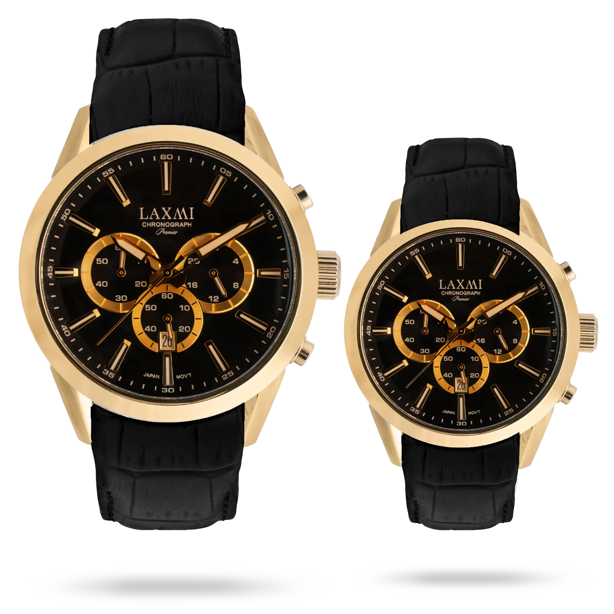 laxmi-watch-8543-3.webp ساعت مچی ست لاکسمی بند چرم طلایی کد Laxmi 8543/3 - تصویر 1