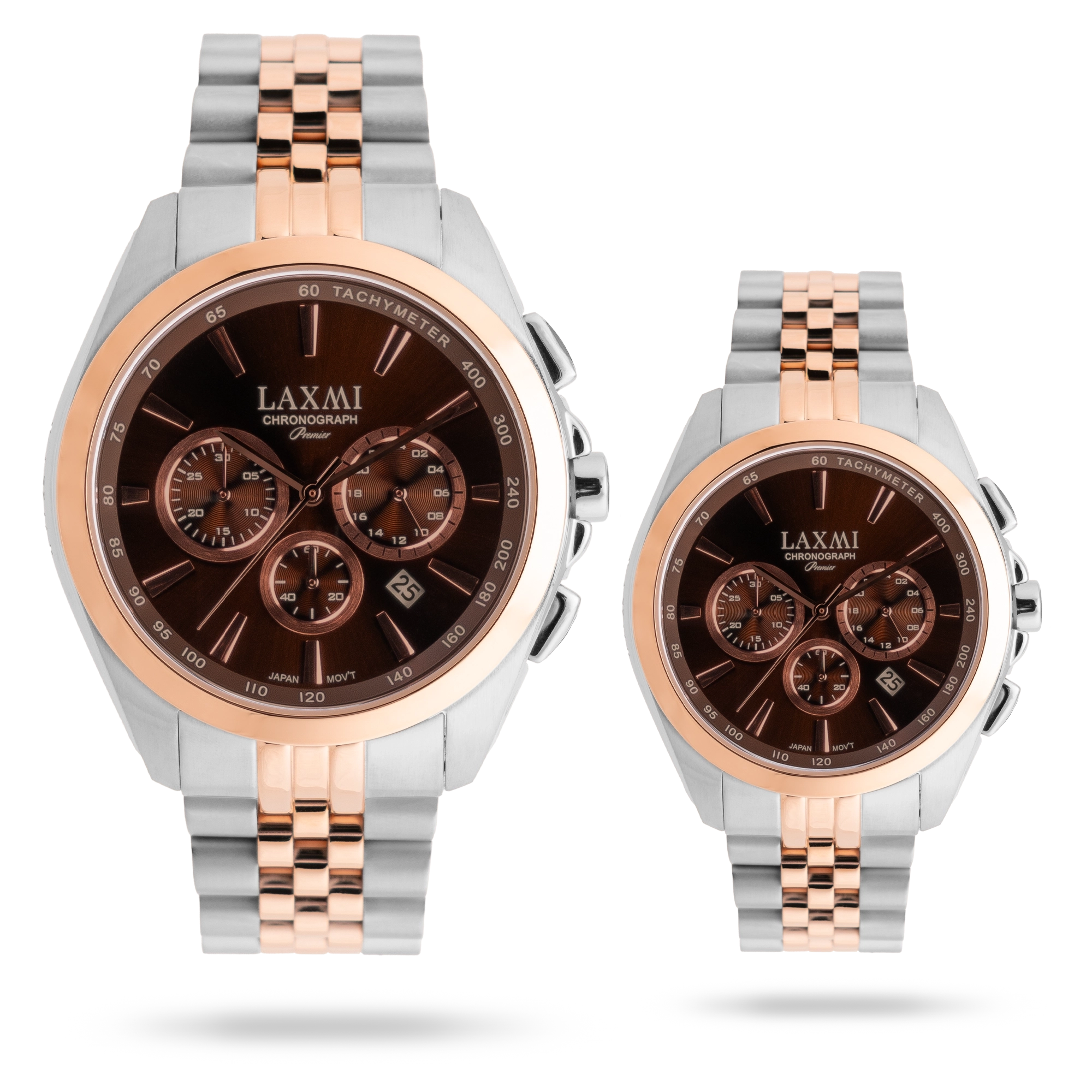 laxmi-watch-8544-16.webp ساعت مچی ست لاکسمی بند استیل دو رنگ رزگلد نقره ای کد Laxmi 8544/16 - تصویر 1
