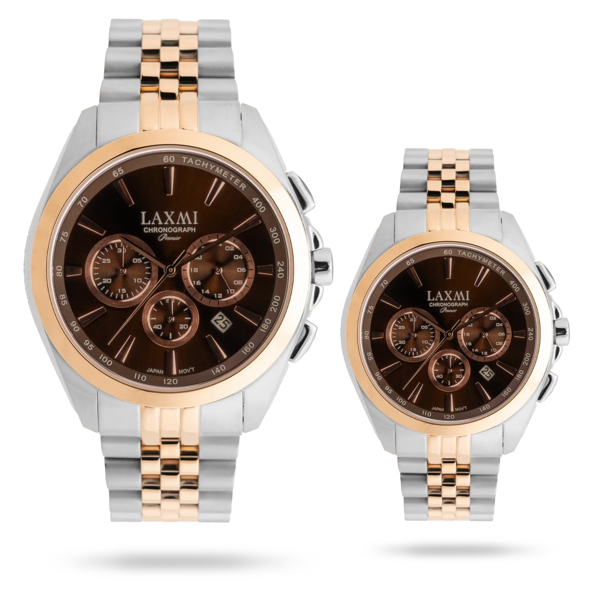 laxmi-watch-8544-18.webp ساعت مچی ست لاکسمی بند استیل دو رنگ طلای نقره ای کد Laxmi 8544/18 - تصویر 1