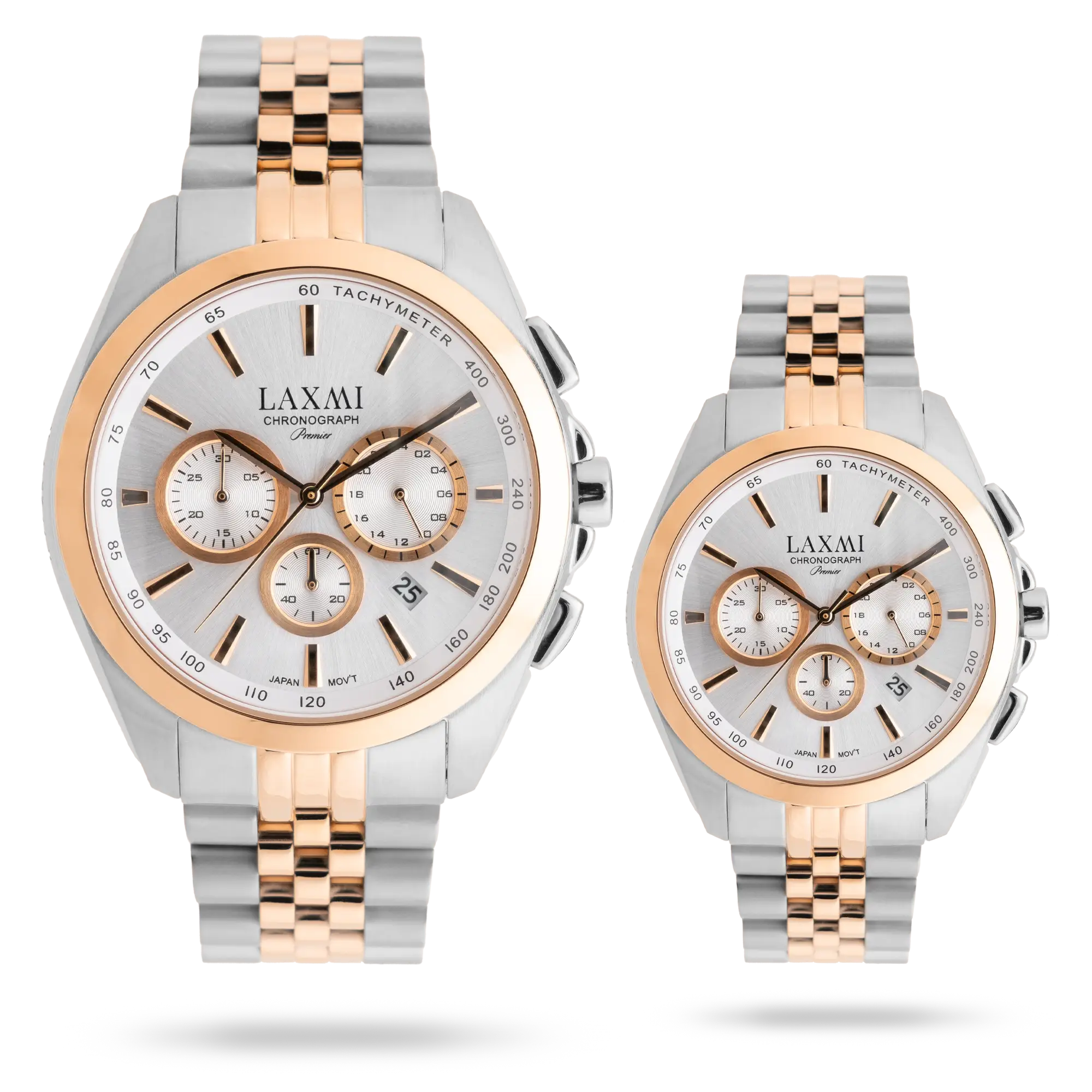 laxmi-watch-8544-20.webp ساعت مچی ست لاکسمی بند استیل دو رنگ رزگلد نقره ای کد Laxmi 8544/20 - تصویر 1
