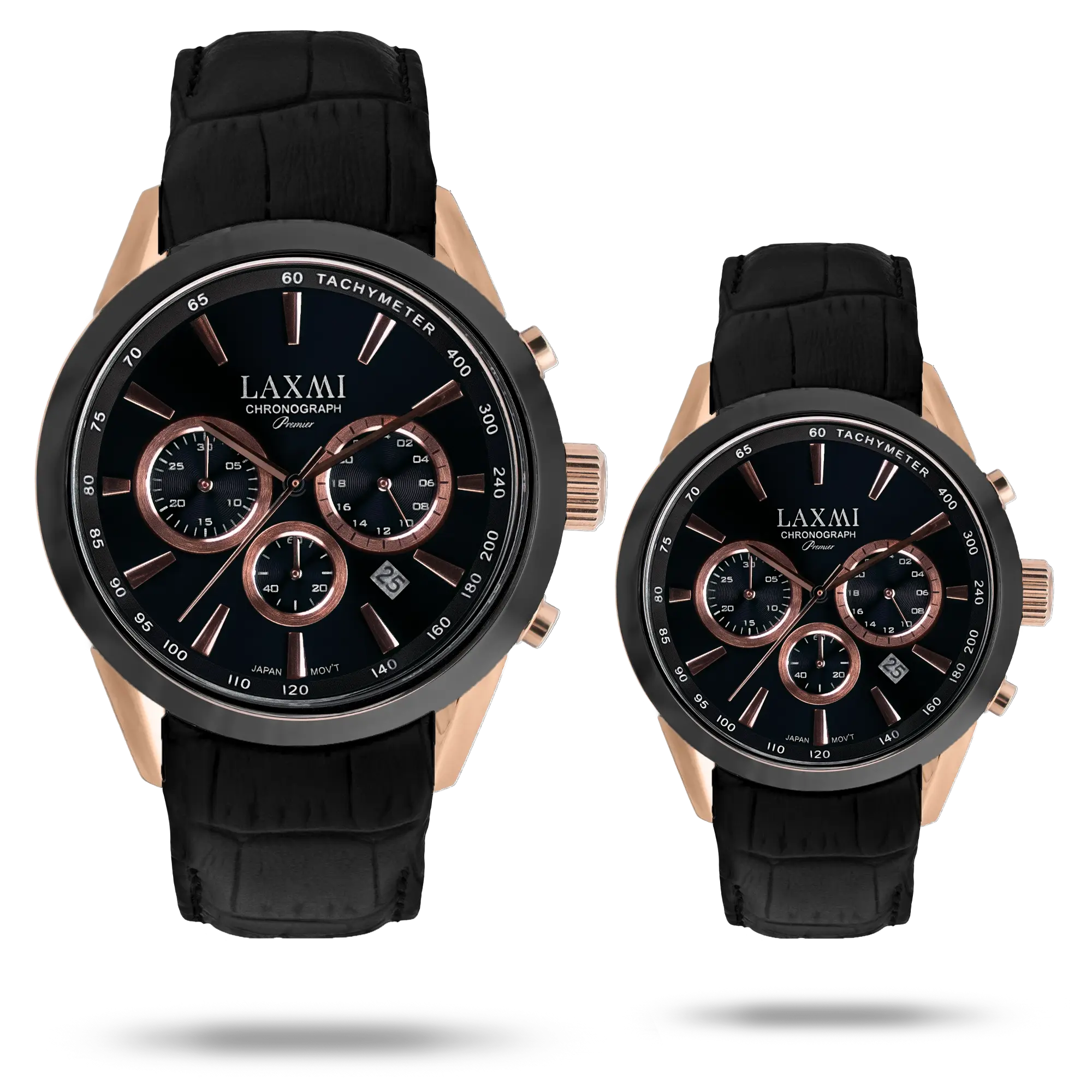laxmi-watch-8544-8.webp ساعت مچی ست لاکسمی بند چرم دو رنگ مشکی رزگلد کد Laxmi 8544/8 - تصویر 1