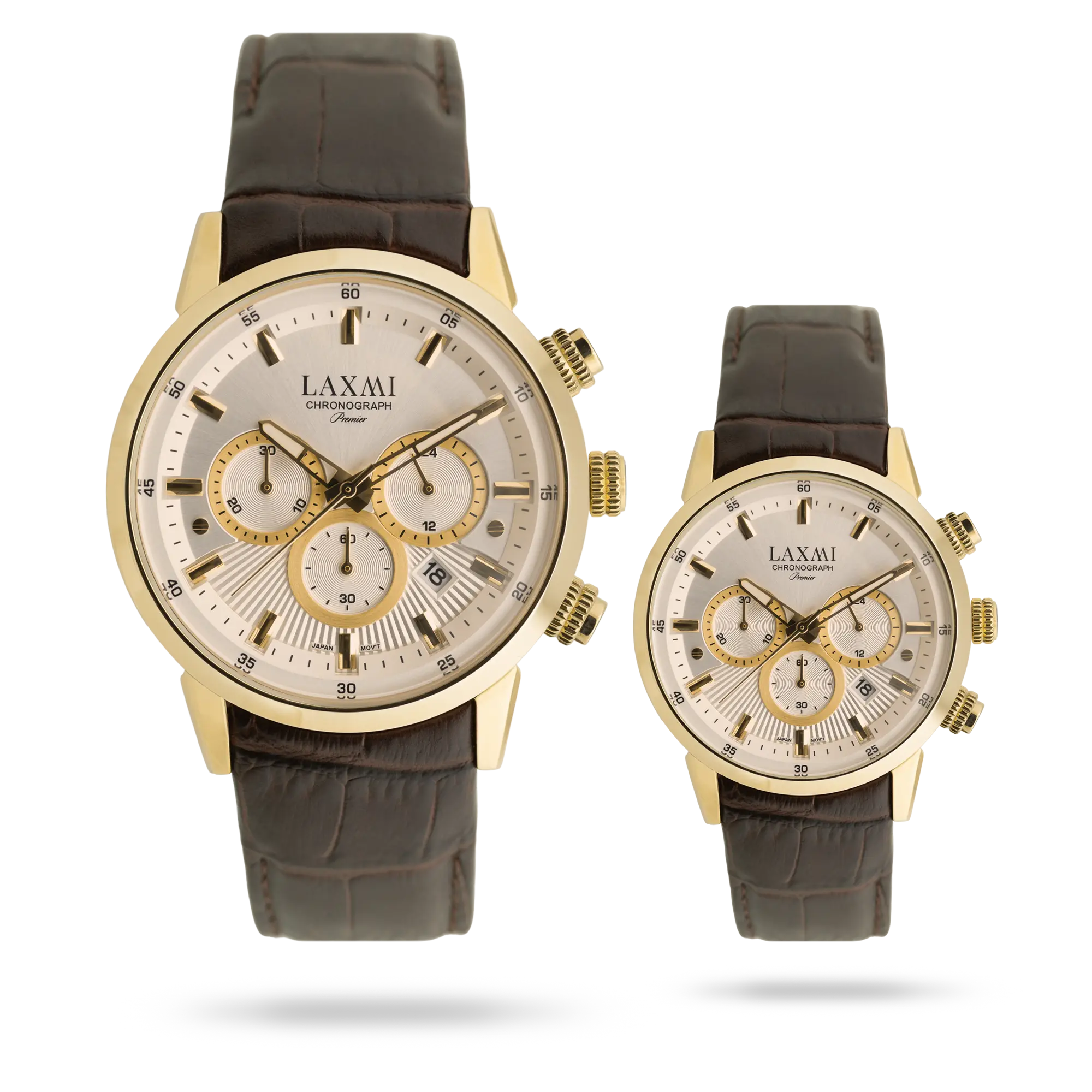 laxmi-watch-8546-12.webp ساعت مچی ست لاکسمی بند چرم طلایی کد Laxmi 8546/12 - تصویر 1