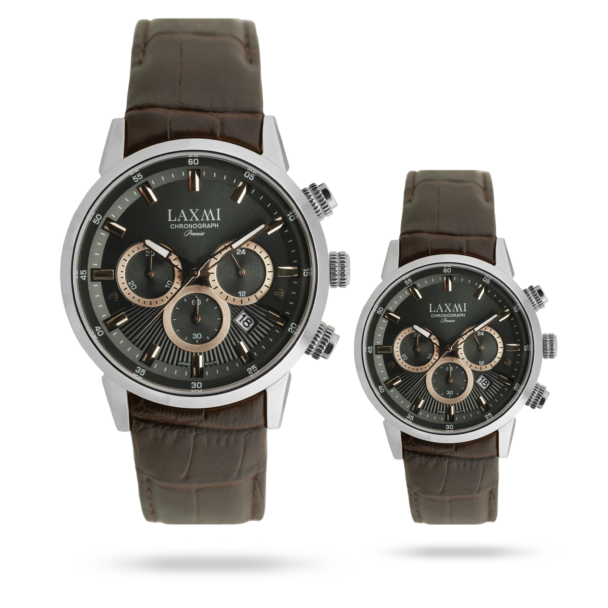 laxmi-watch-8546-14.webp ساعت مچی ست لاکسمی بند چرم نقره ای کد Laxmi 8546/14 - تصویر 1