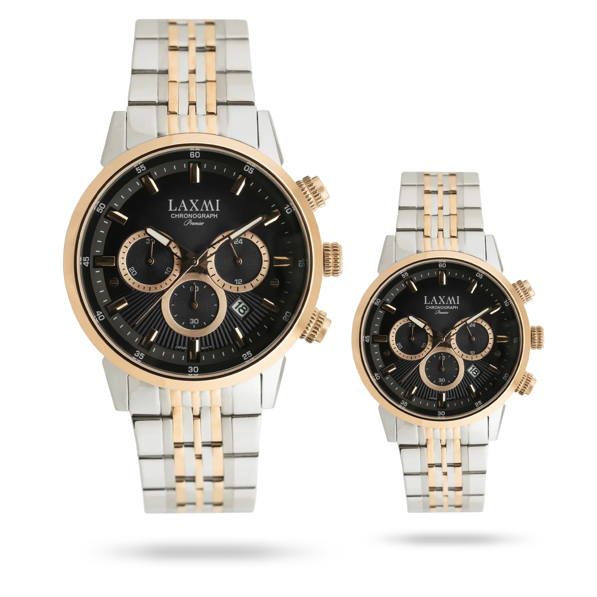 laxmi-watch-8546-2.webp ساعت مچی ست لاکسمی بند استیل دو رنگ رزگلد نقره ای کد Laxmi 8546/2 - تصویر 1
