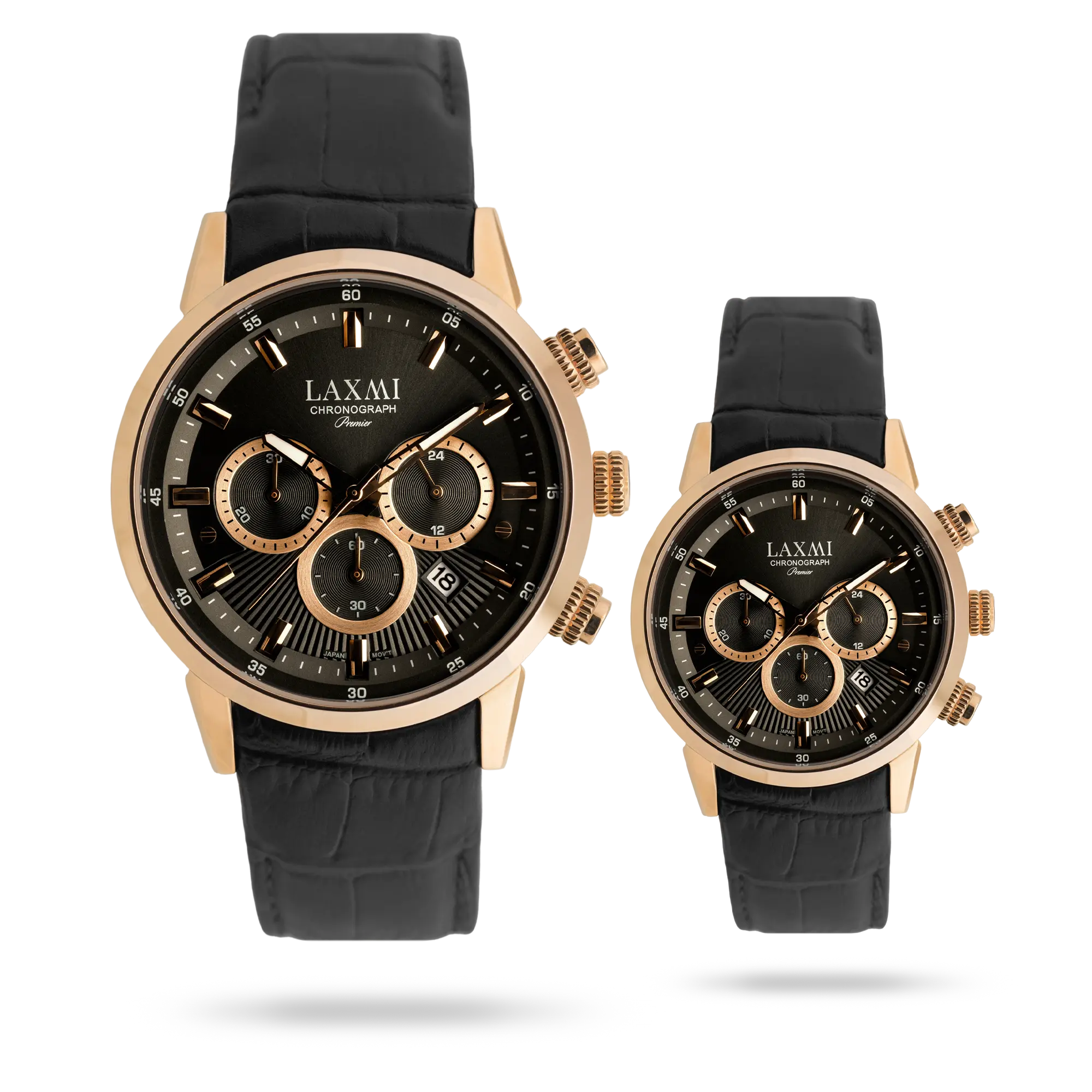 laxmi-watch-8546-20.webp ساعت مچی ست لاکسمی بند چرم رزگلد کد Laxmi 8546/20 - تصویر 1