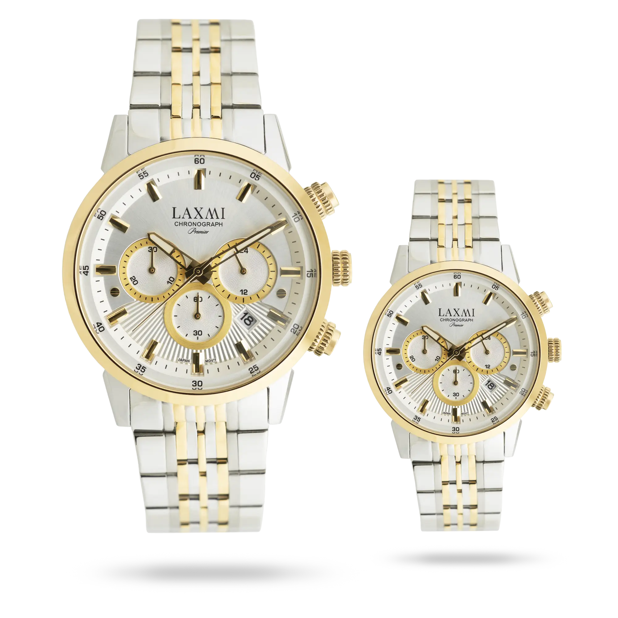 laxmi-watch-8546-5.webp ساعت مچی ست لاکسمی بند استیل دو رنگ طلای نقره ای کد Laxmi 8546/5 - تصویر 1