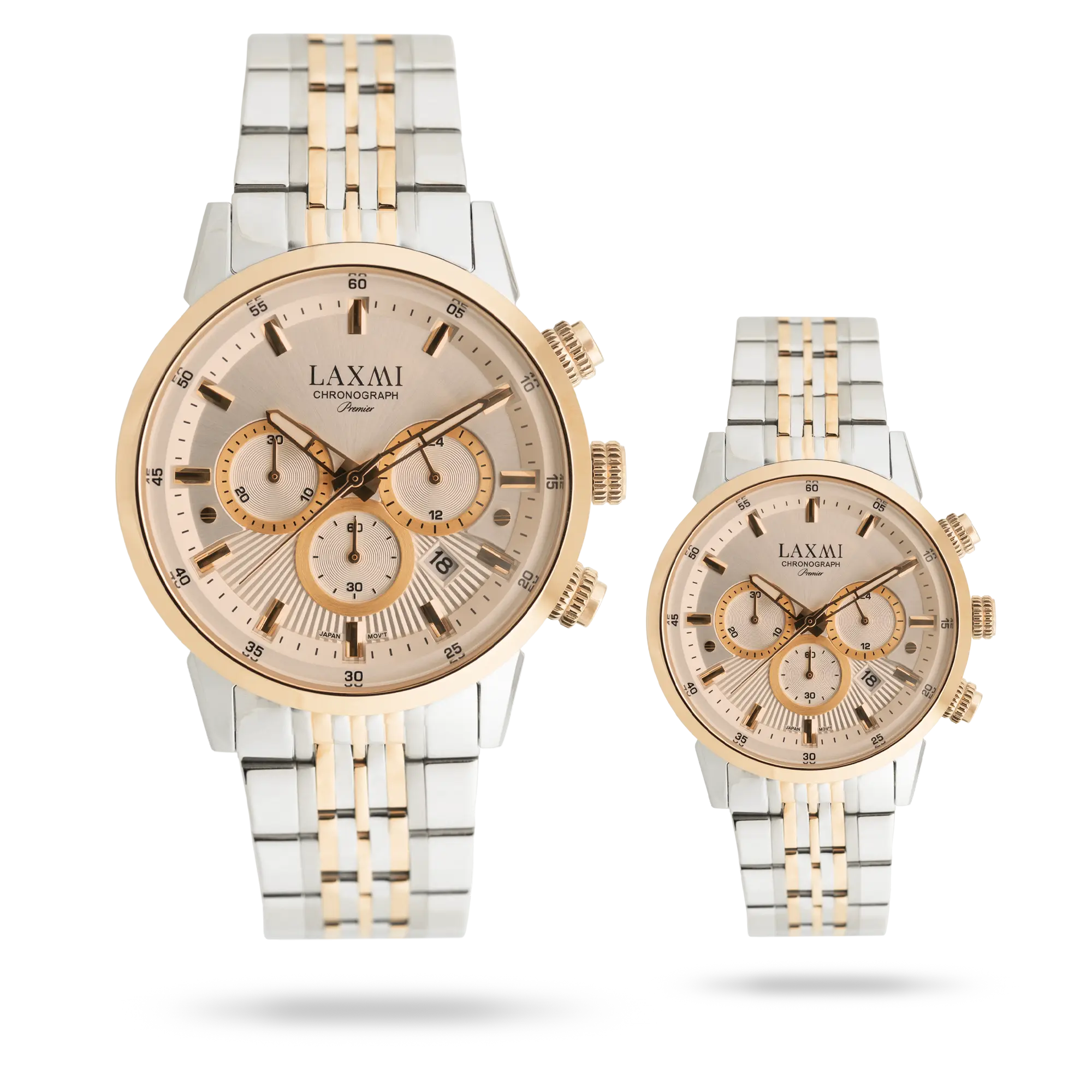 laxmi-watch-8546-8.webp ساعت مچی ست لاکسمی بند استیل دو رنگ رزگلد نقره ای کد Laxmi 8546/8 - تصویر 1