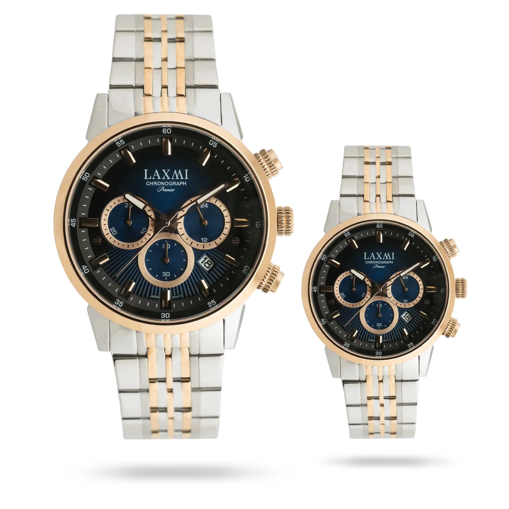 laxmi-watch-8546-9.webp ساعت مچی ست لاکسمی بند استیل دو رنگ رزگلد نقره ای کد Laxmi 8546/9 - تصویر 1