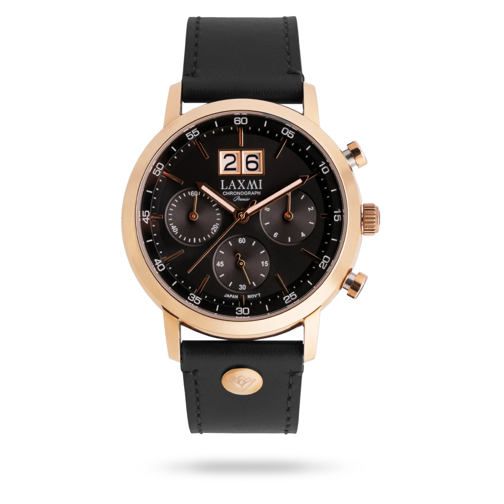 laxmi-watch-8549-3.webp ساعت مچی مردانه لاکسمی بند چرم رزگلد کد Laxmi 8549/3 - تصویر 1