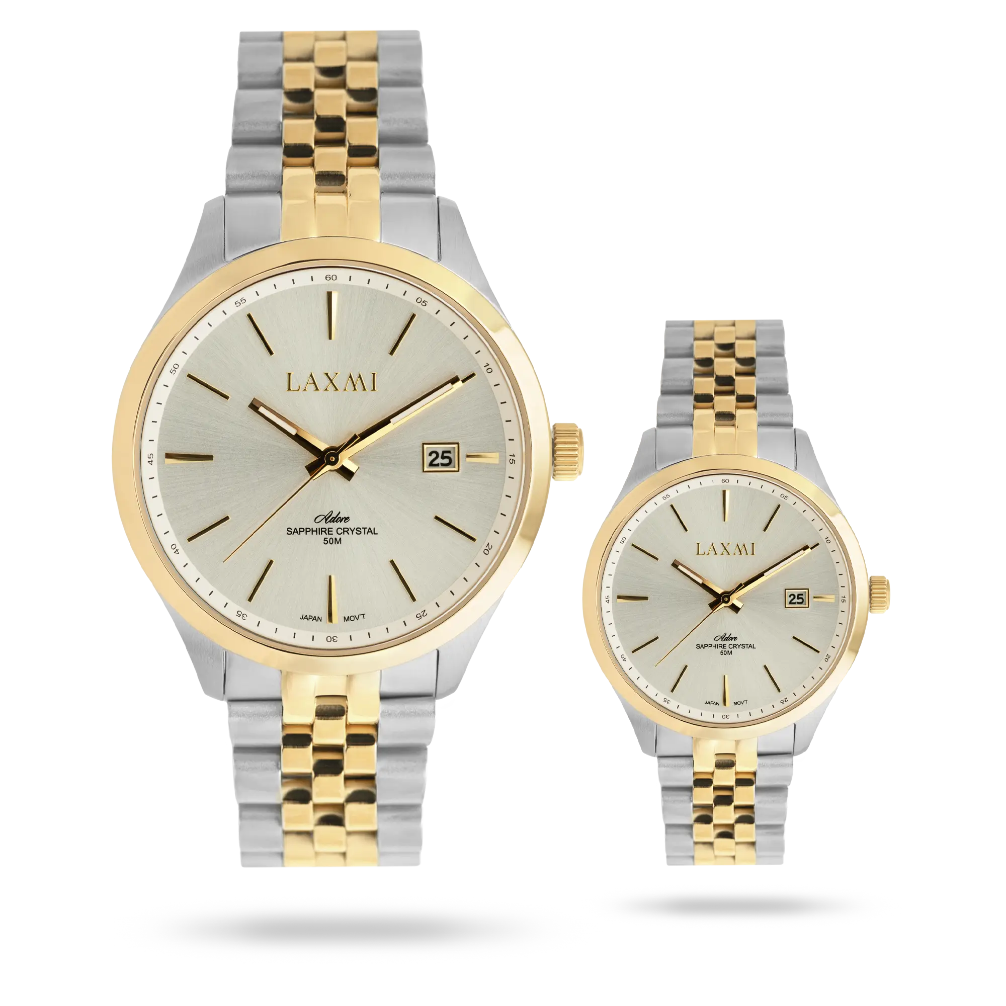 laxmi-watch-8561-2.webp ساعت مچی ست لاکسمی بند استیل دو رنگ رزگلد نقره ای کد Laxmi 8561/2 - تصویر 1