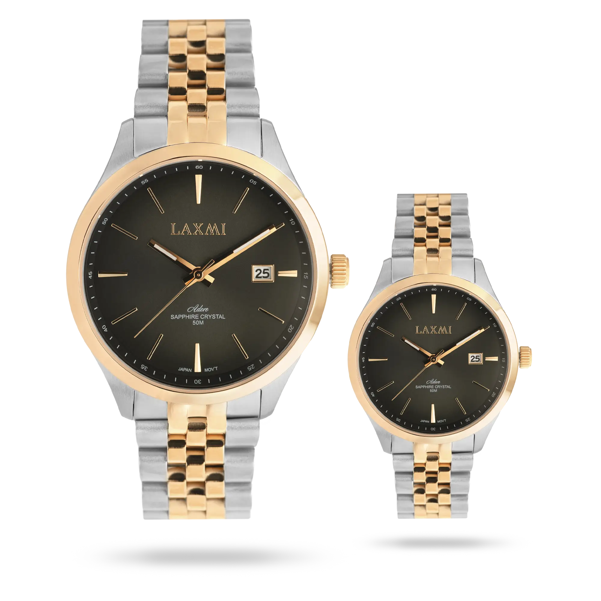laxmi-watch-8561.webp ساعت مچی ست لاکسمی بند استیل دو رنگ رزگلد نقره ای کد Laxmi 8561 - تصویر 1