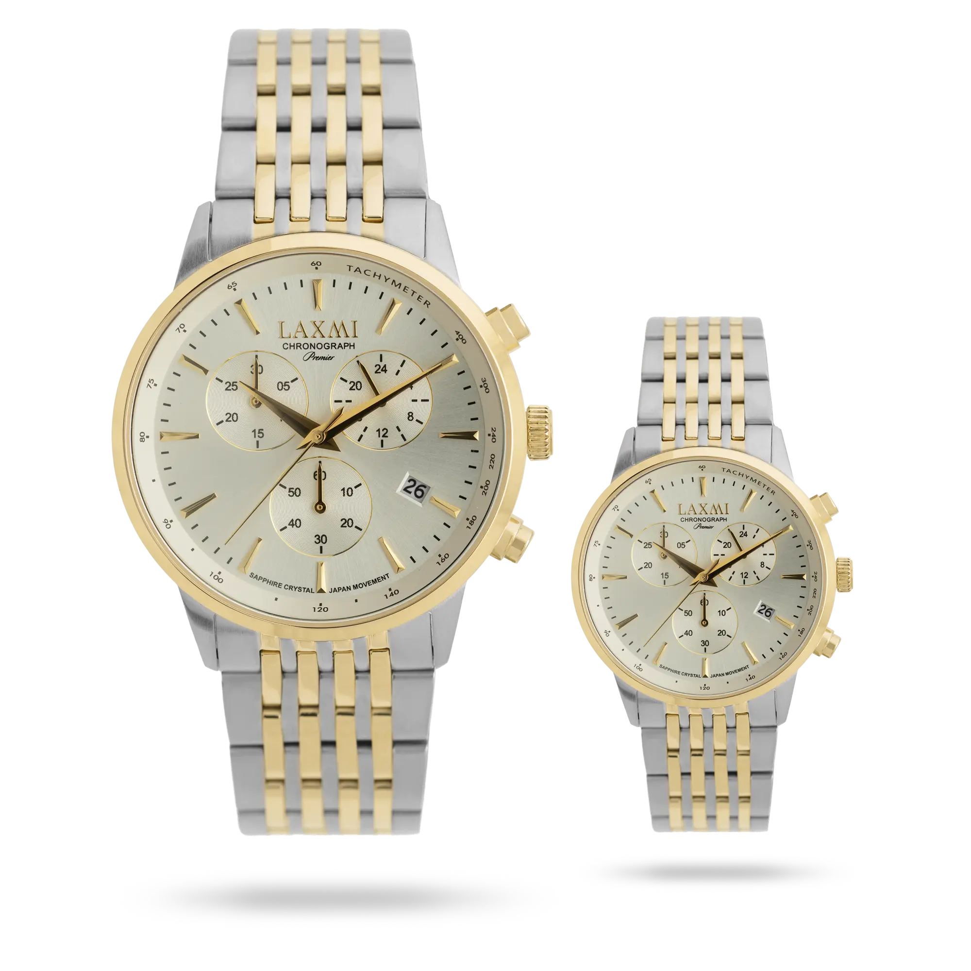 laxmi-watch-8562-2.webp ساعت مچی ست لاکسمی بند استیل دو رنگ طلای نقره ای کد Laxmi 8562/2 - تصویر 1