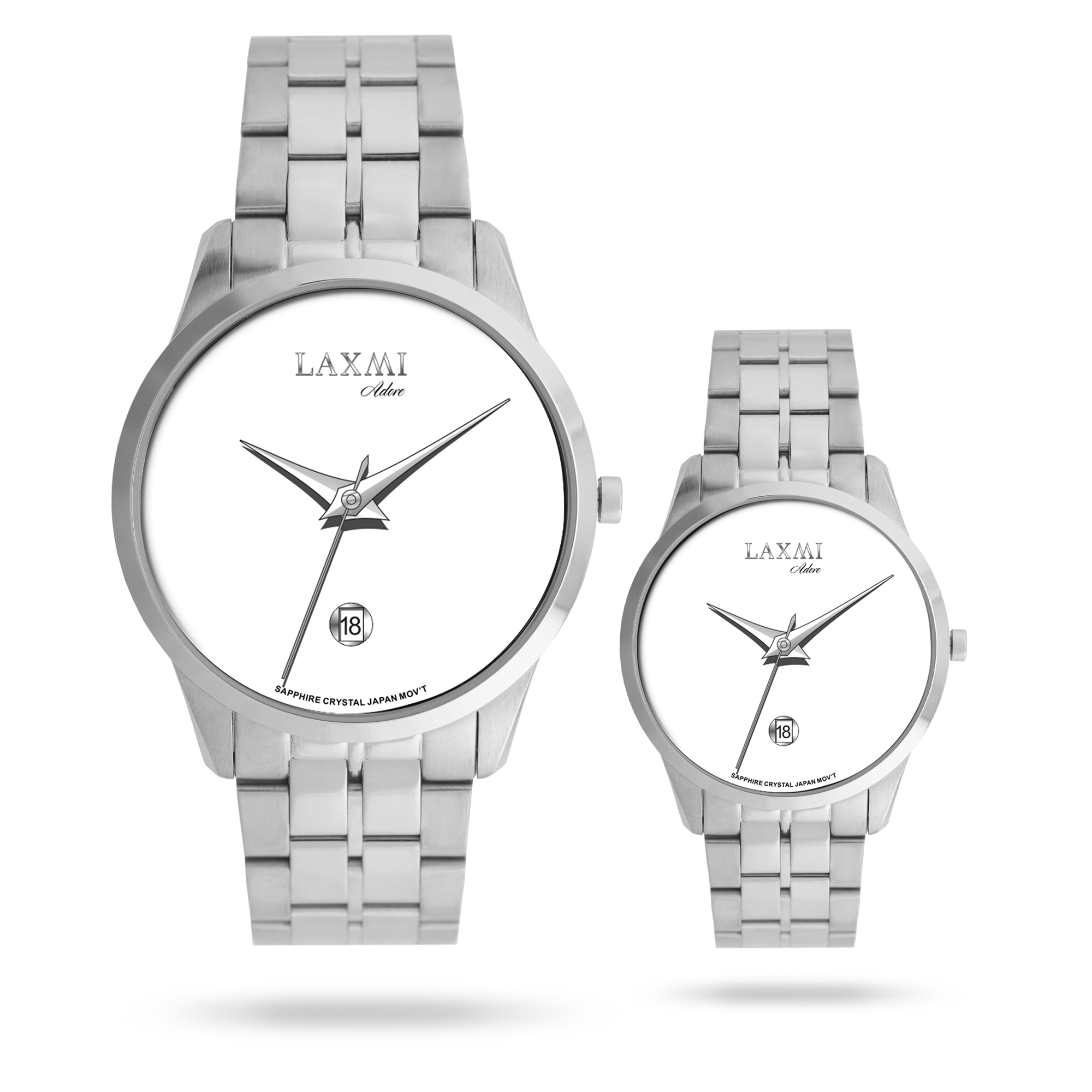 laxmi-watch-8572-13.webp ساعت مچی ست لاکسمی بند استیل نقره ای کد Laxmi 8572/13 - تصویر 1