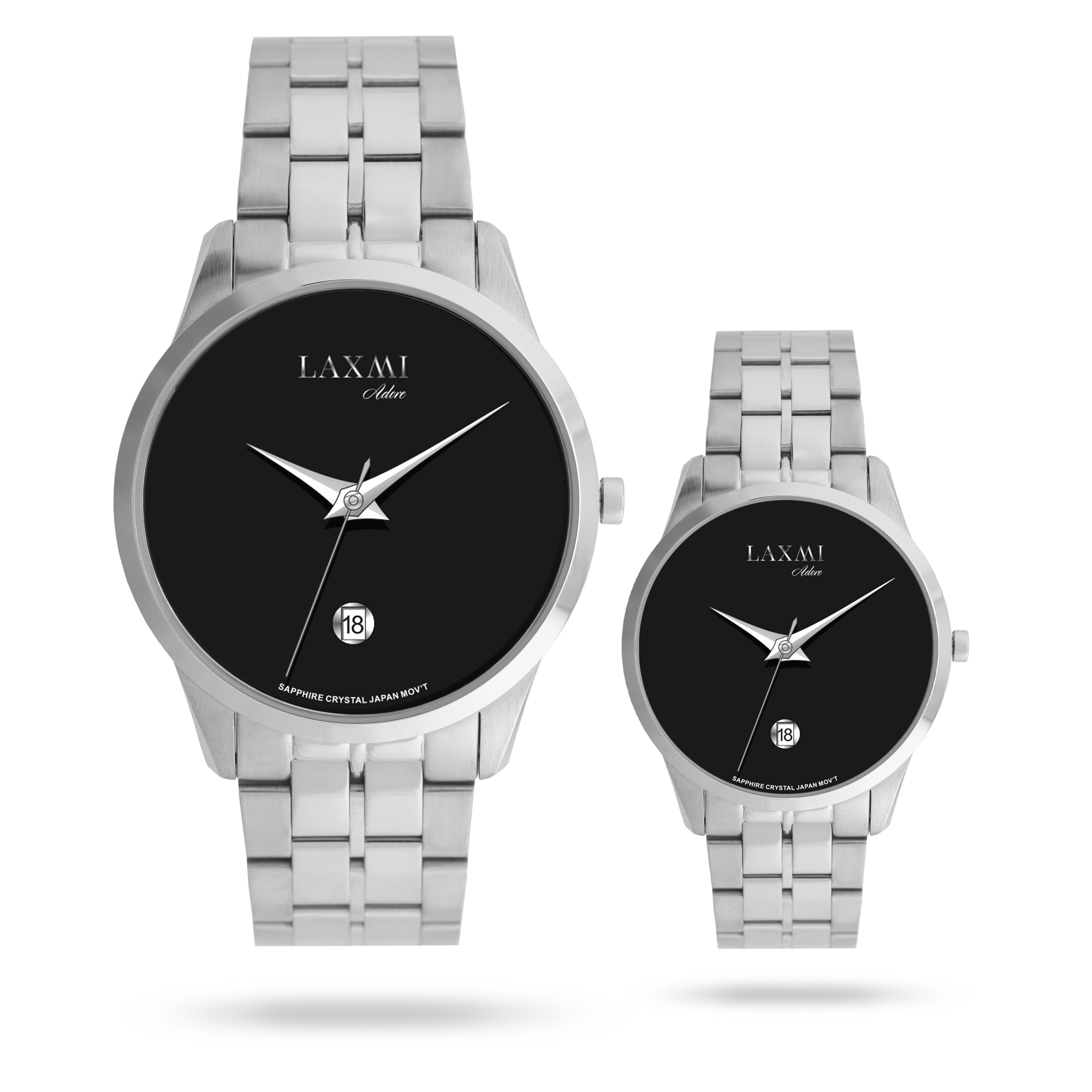 laxmi-watch-8572-8.webp ساعت مچی ست لاکسمی بند استیل نقره ای کد Laxmi 8572/8 - تصویر 1