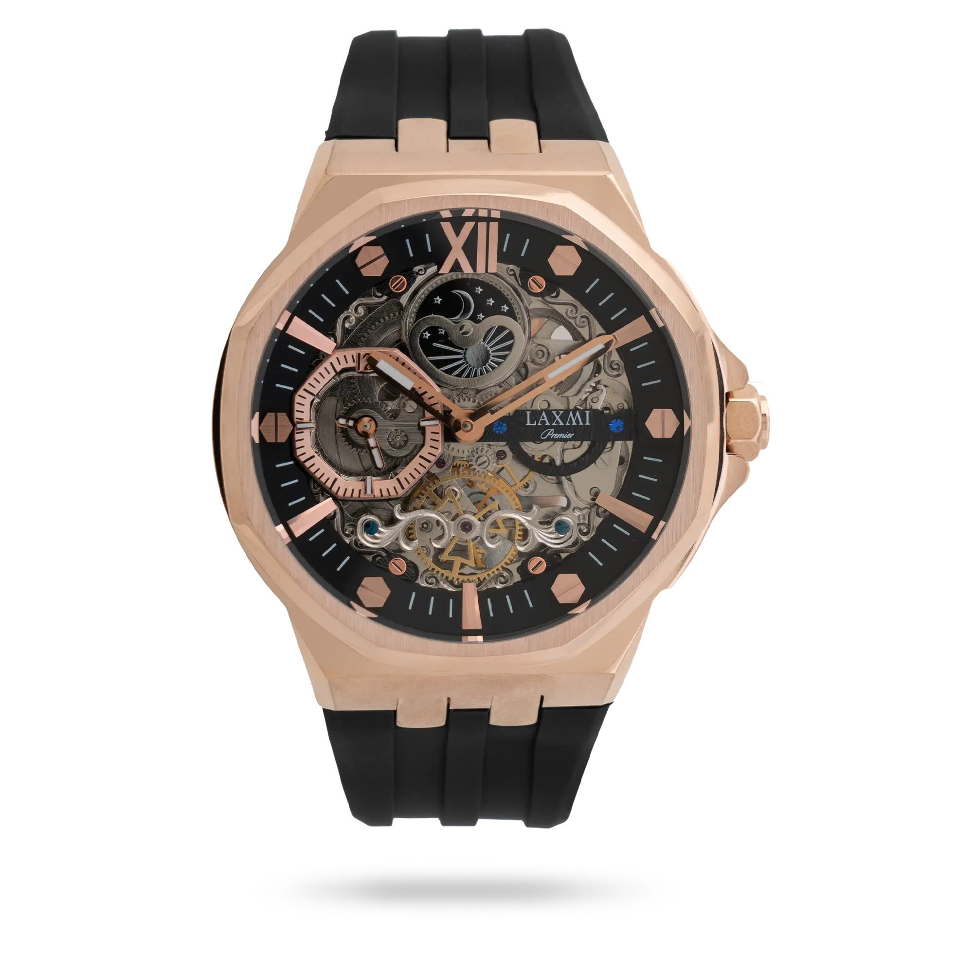 laxmi-watch-8804-3.webp ساعت مچی مردانه لاکسمی بند سیلیکون رزگلد کد Laxmi 8804/3 - تصویر 1