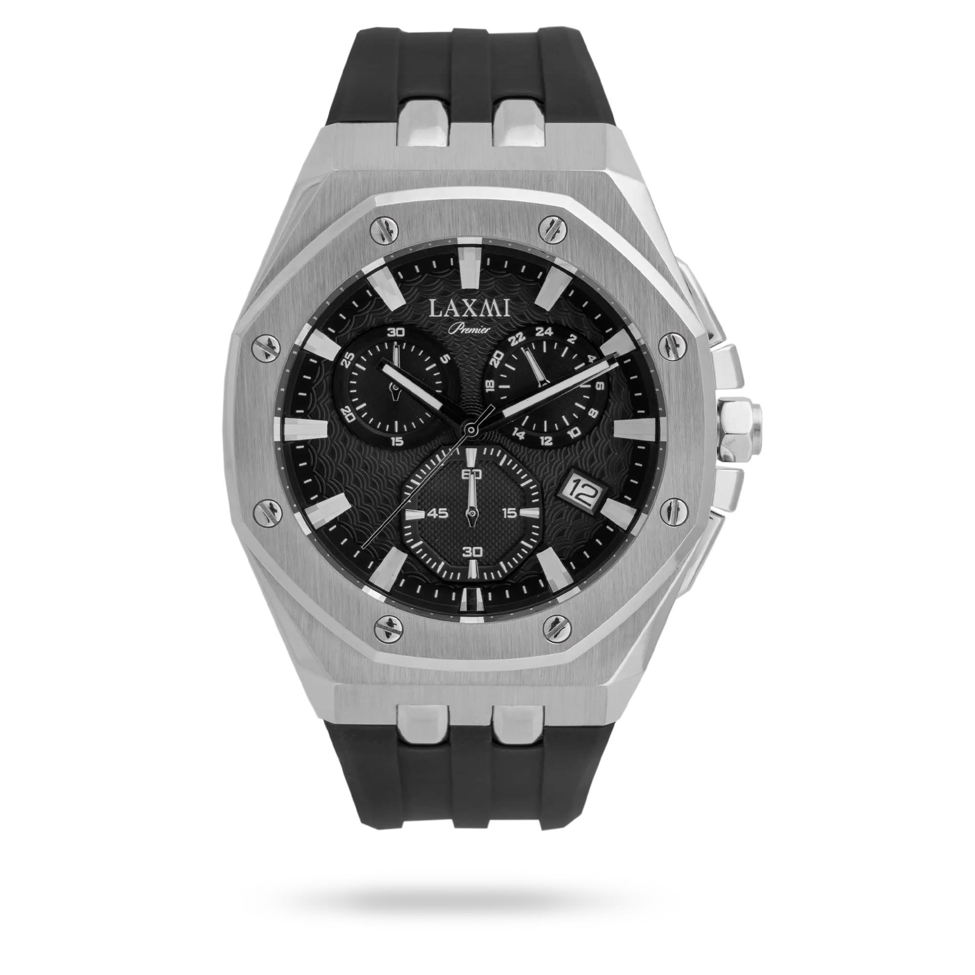 laxmi-watch-8806-4.webp ساعت مچی مردانه لاکسمی بند سیلیکون نقره ای کد Laxmi 8806/4 - تصویر 1