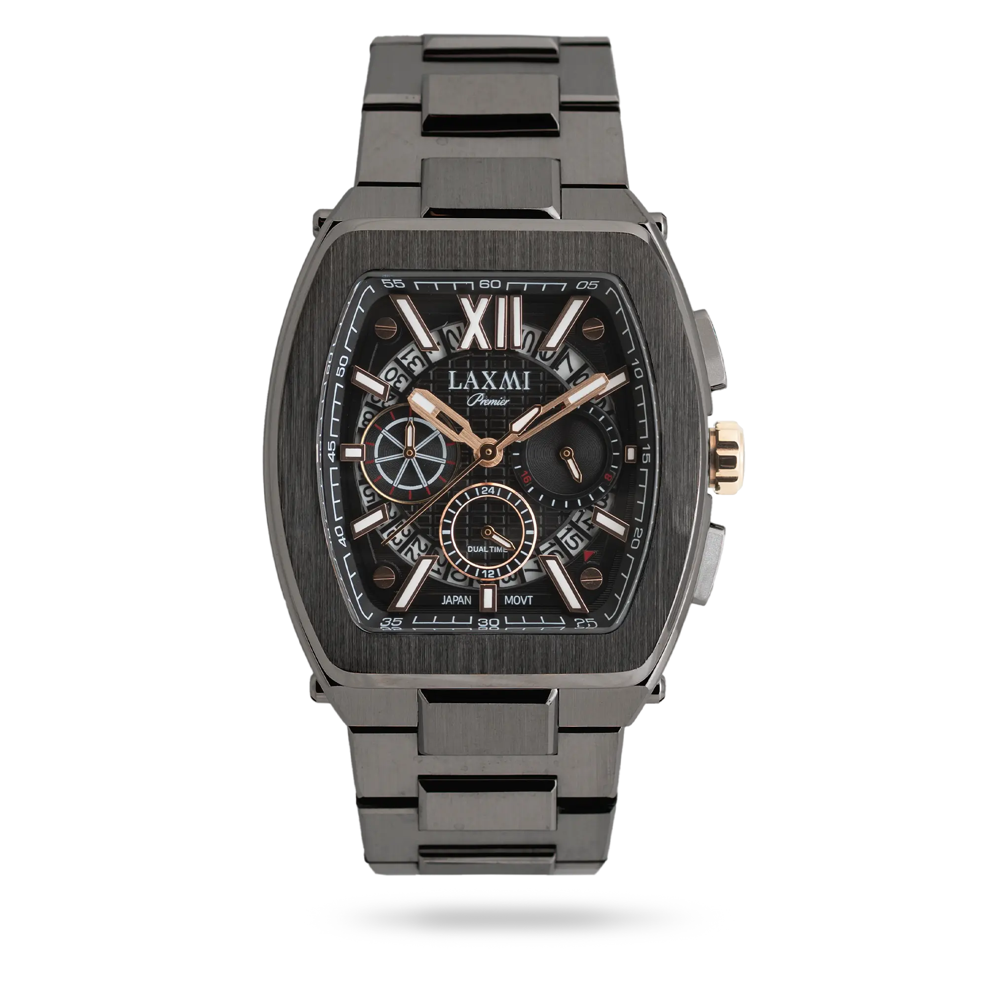 laxmi-watch-8818-3.webp ساعت مچی مردانه لاکسمی بند استیل دودی کد Laxmi 8818/3 - تصویر 1