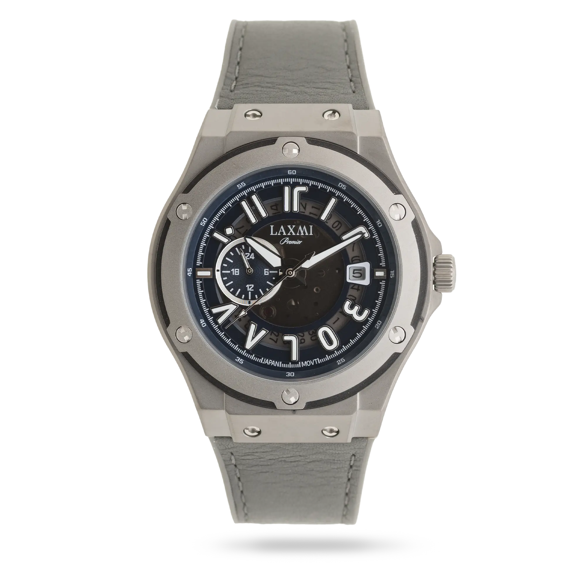 laxmi-watch-8819-4.webp ساعت مچی مردانه لاکسمی بند چرم نقره ای کد Laxmi 8819/4 - تصویر 1