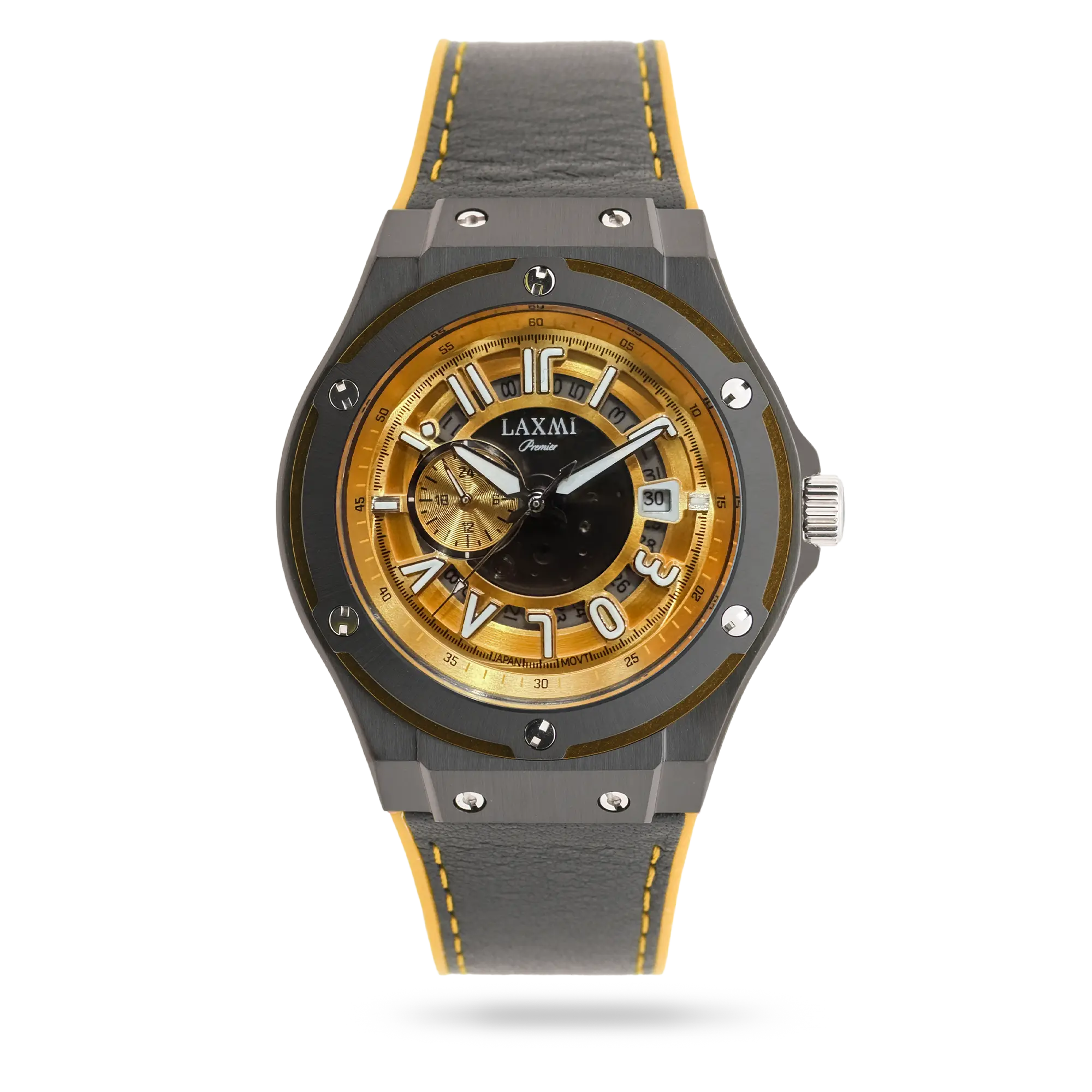 laxmi-watch-8819-5.webp ساعت مچی مردانه لاکسمی بند چرم دودی کد Laxmi 8819/5 - تصویر 1