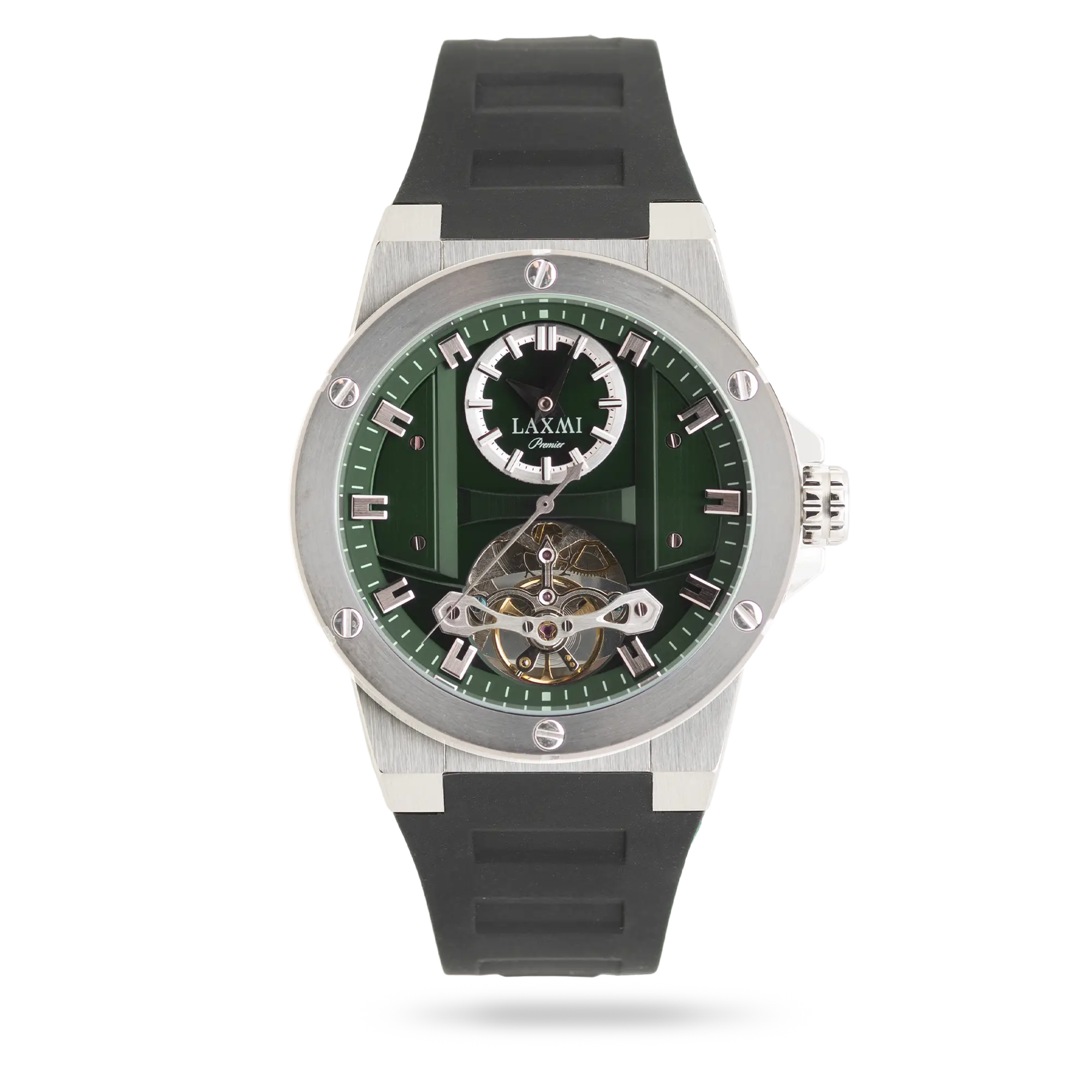 laxmi-watch-8821-1.webp ساعت مچی مردانه لاکسمی بند سیلیکون نقره ای کد Laxmi 8821/1 - تصویر 1