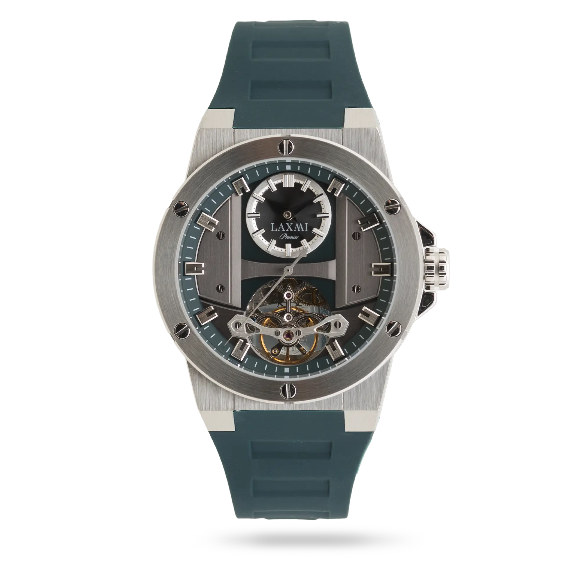 laxmi-watch-8821-3.webp ساعت مچی مردانه لاکسمی بند سیلیکون نقره ای کد Laxmi 8821/3 - تصویر 1