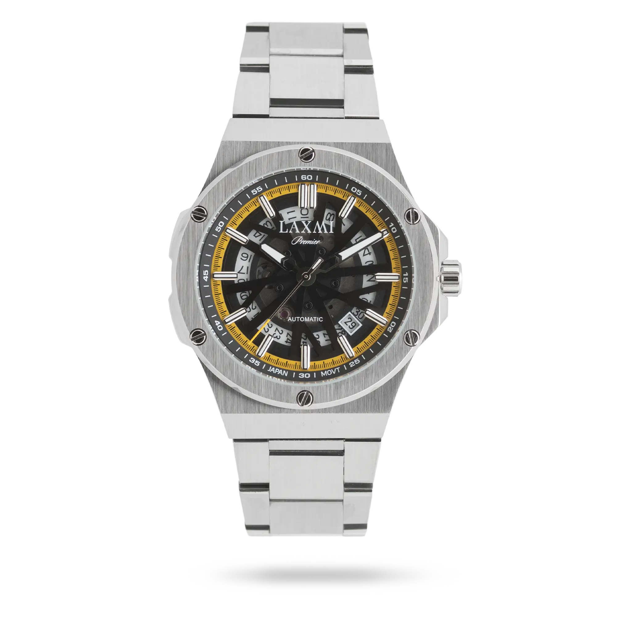 laxmi-watch-8824-3.webp ساعت مچی مردانه لاکسمی بند استیل نقره ای کد Laxmi 8824/3 - تصویر 1