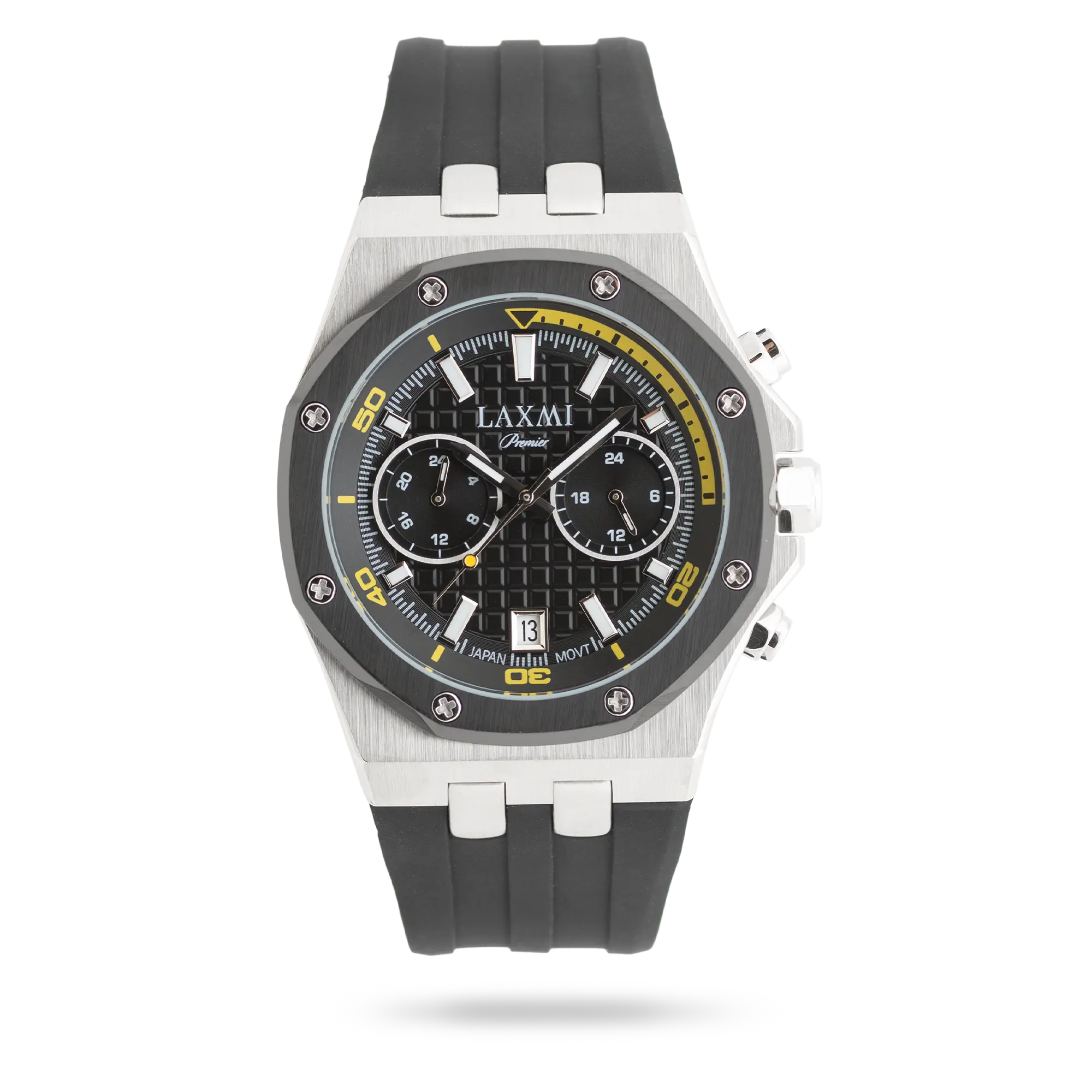laxmi-watch-8825-1.webp ساعت مچی مردانه لاکسمی بند سیلیکون دو رنگ نقره ای مشکی کد Laxmi 8825/1 - تصویر 1