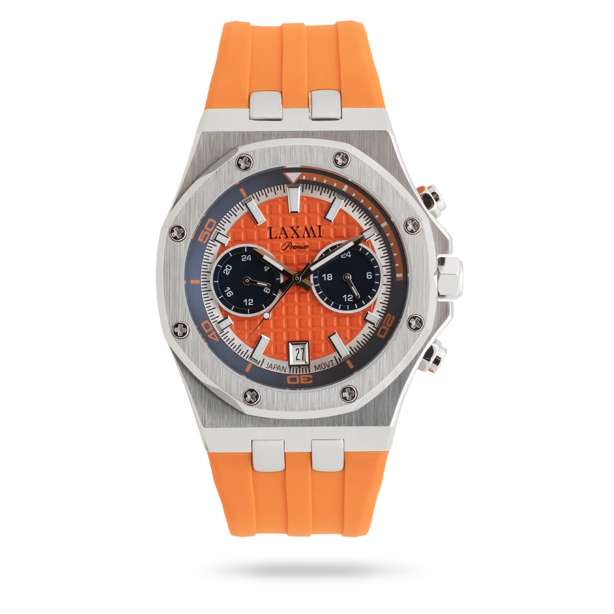 laxmi-watch-8825-2.webp ساعت مچی مردانه لاکسمی بند سیلیکون نقره ای کد Laxmi 8825/2 - تصویر 1