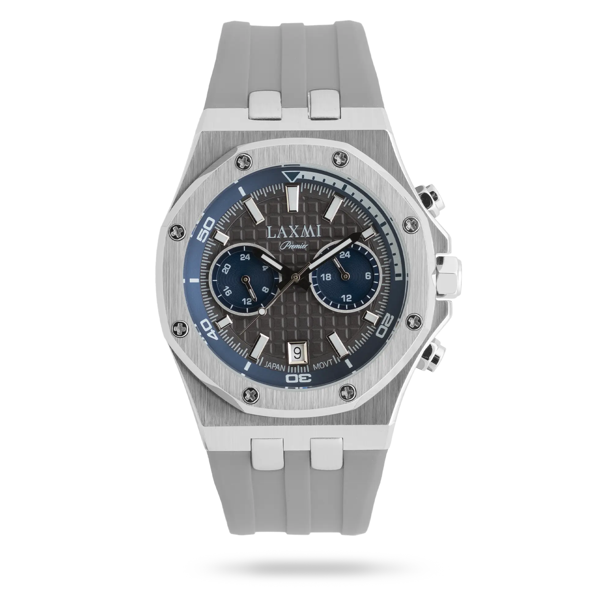 laxmi-watch-8825-5.webp ساعت مچی مردانه لاکسمی بند سیلیکون نقره ای کد Laxmi 8825/5 - تصویر 1