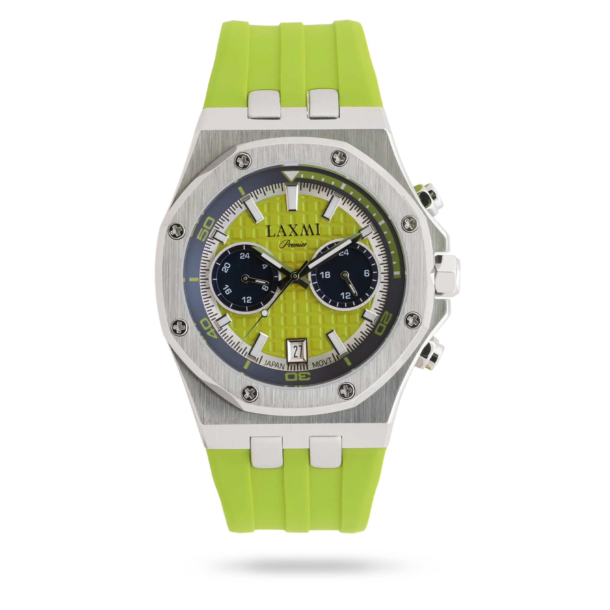 laxmi-watch-8825.webp ساعت مچی مردانه لاکسمی بند سیلیکون نقره ای کد Laxmi 8825 - تصویر 1